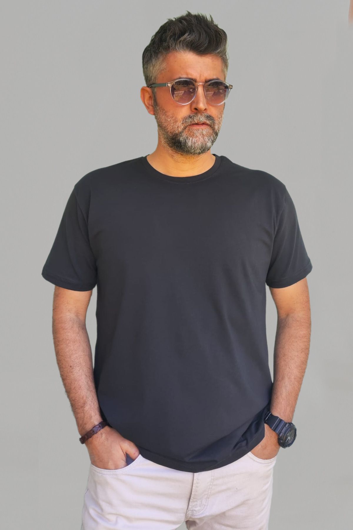Vien&Karl Erkek Siyah Slim Fit Bisiklet Yaka %100 Pamuk Basic Tişört