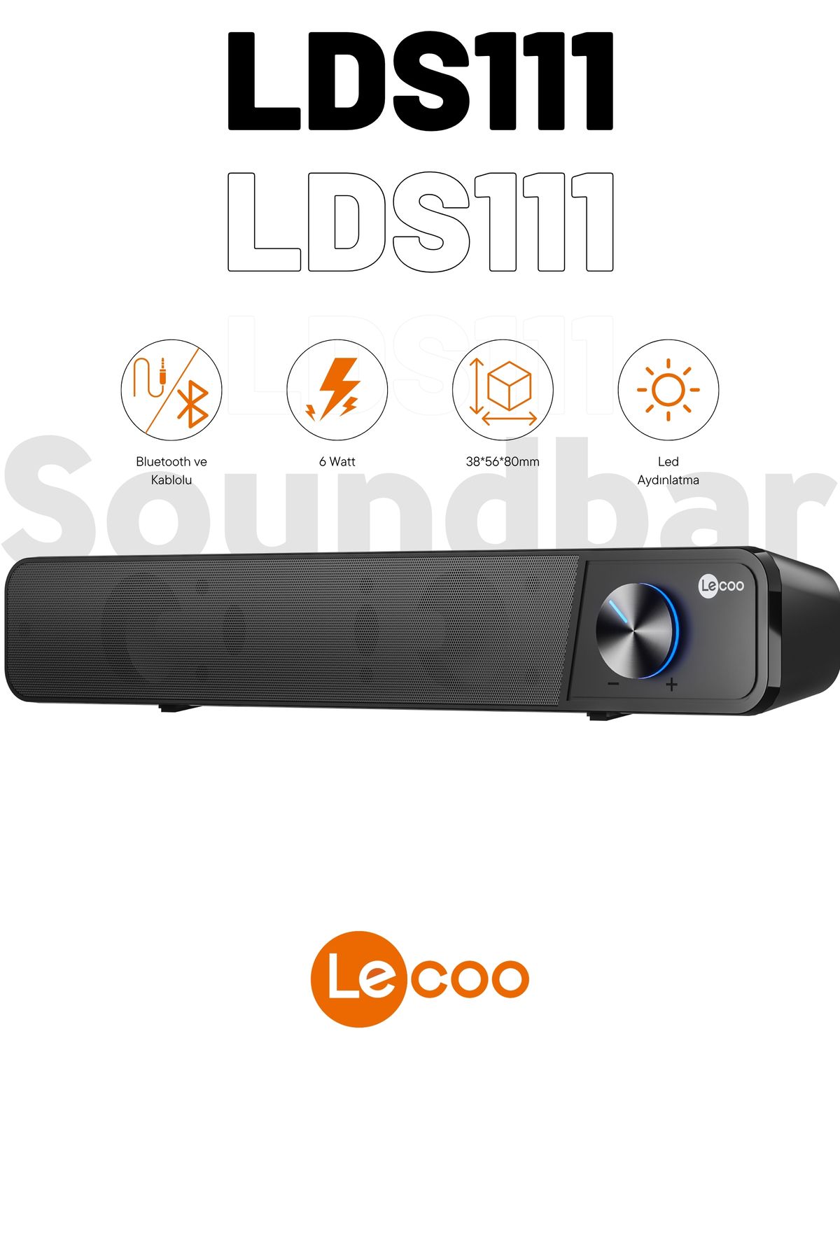 Lecoo LDS111 Bluetooth + Kablolu 6W Bluetooth Hoparlör Bluetooth Soundbar Stereo Hoparlör Taşınabilir