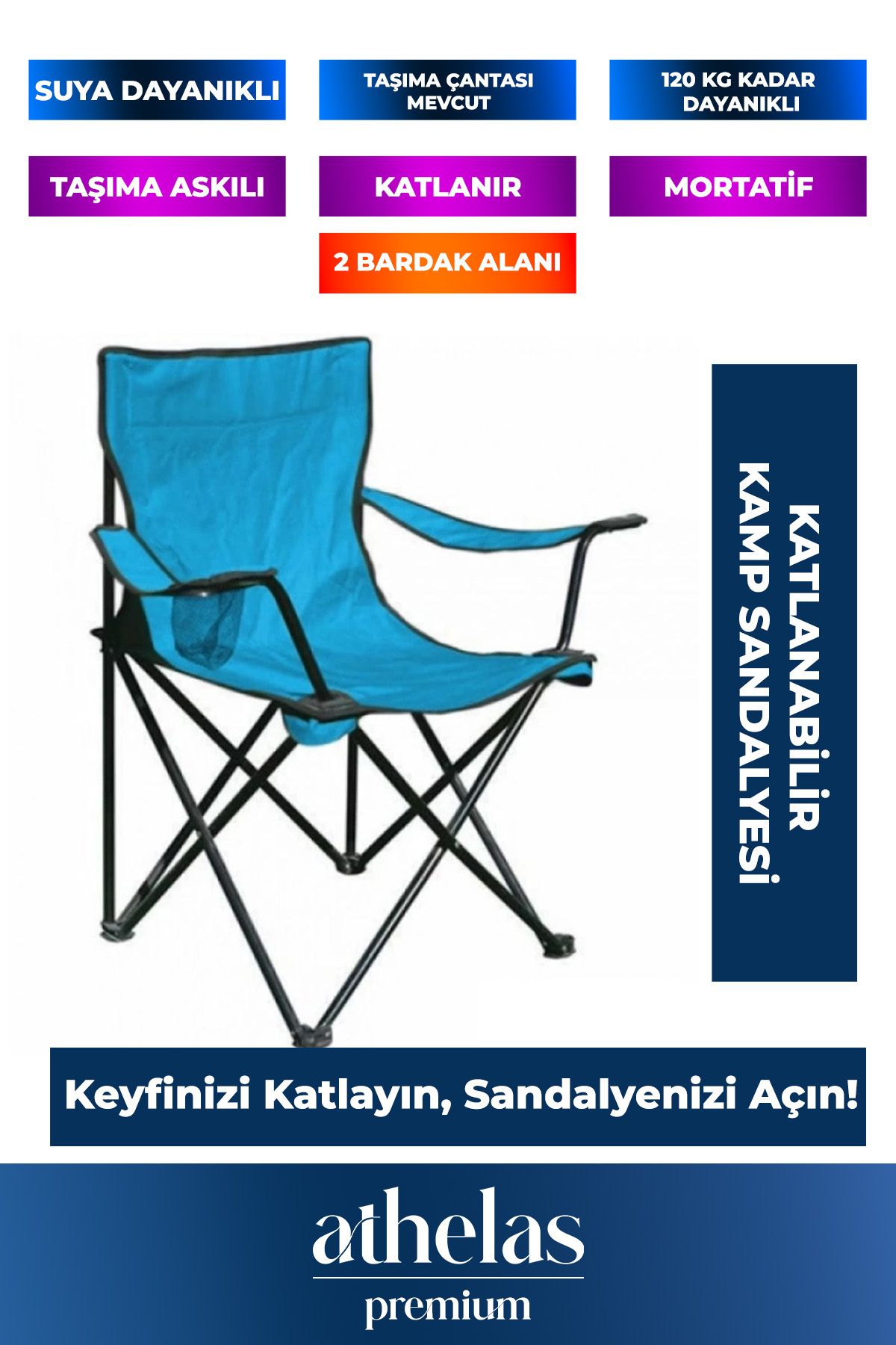 Athelas Katlanabilir 120 Kg Dayanıklı Çantalı Taşıma Askılı Piknik Plaj Balıkçı Kamp Sandalyesi Su Geçirmez