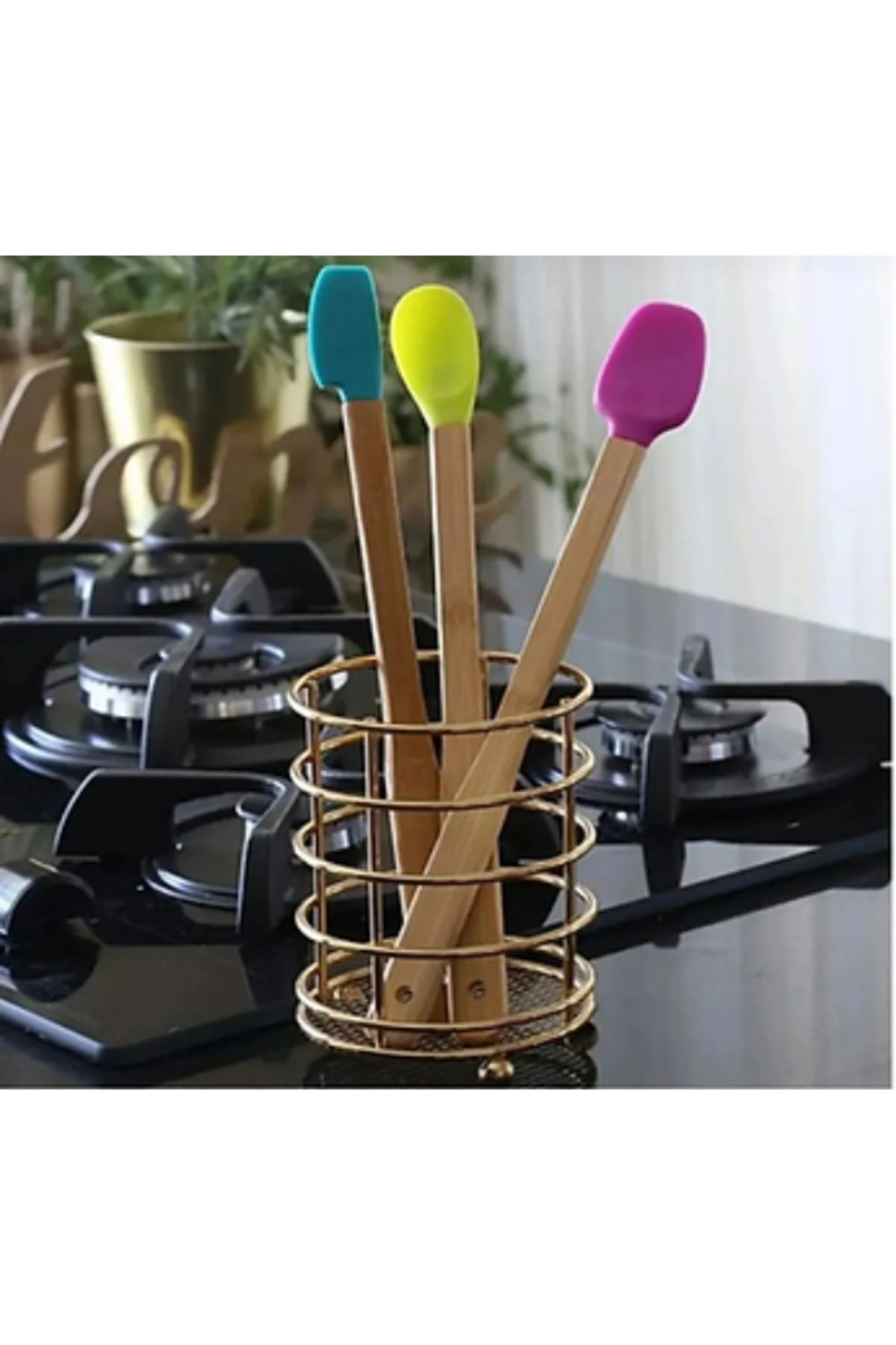 kuzenler store Silikon Uçlu Isıya Dayanıklı Bambu Spatula 3'lü Set