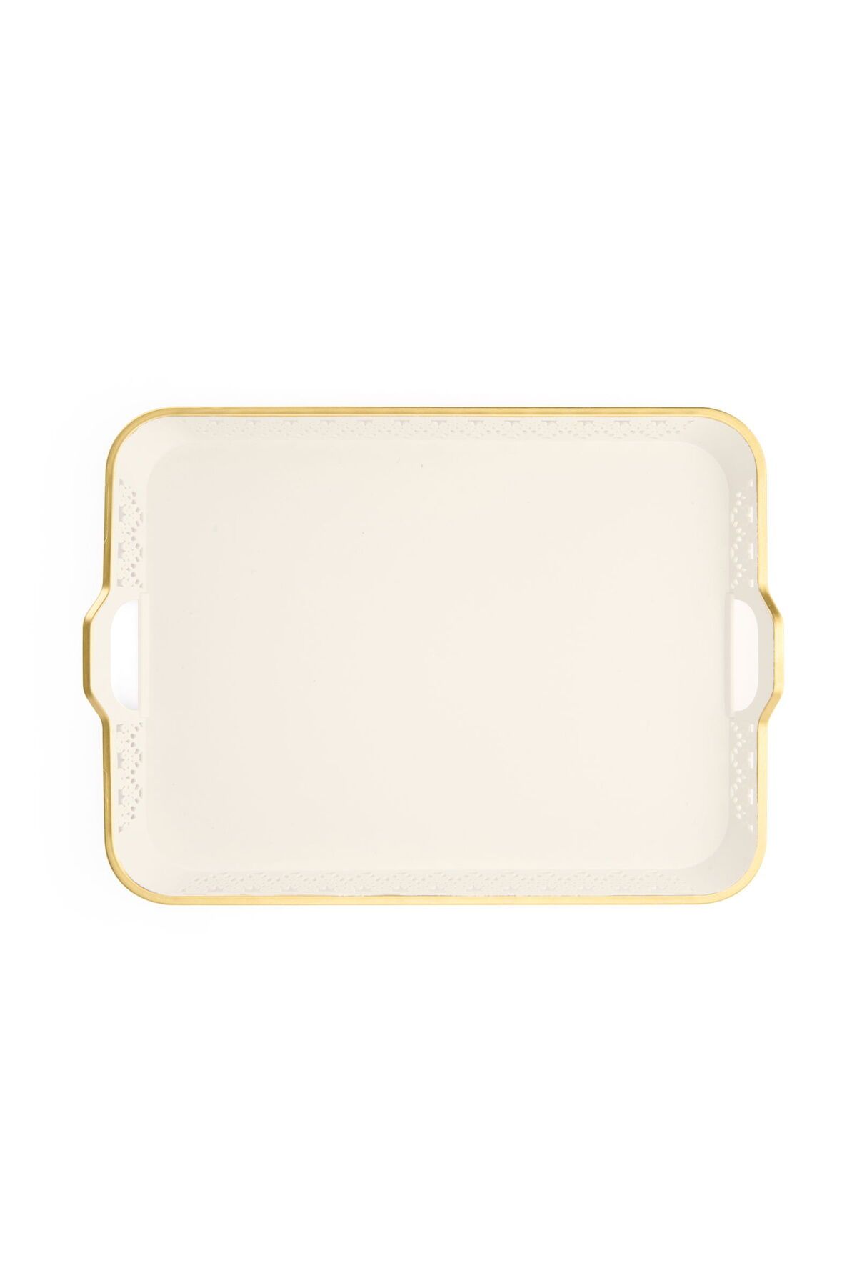 MATMEL Home Oya Tepsi - Beyaz / Altın - 51x38 cm