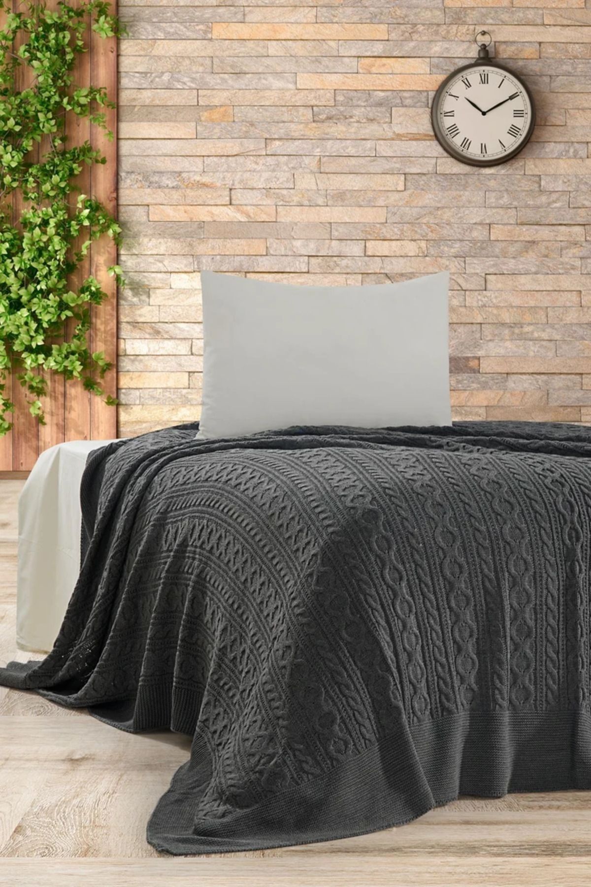 DOUX HOME Mery Triko Yatak Örtüsü Tek Kişilik 180 X 230 Cm Antrasit