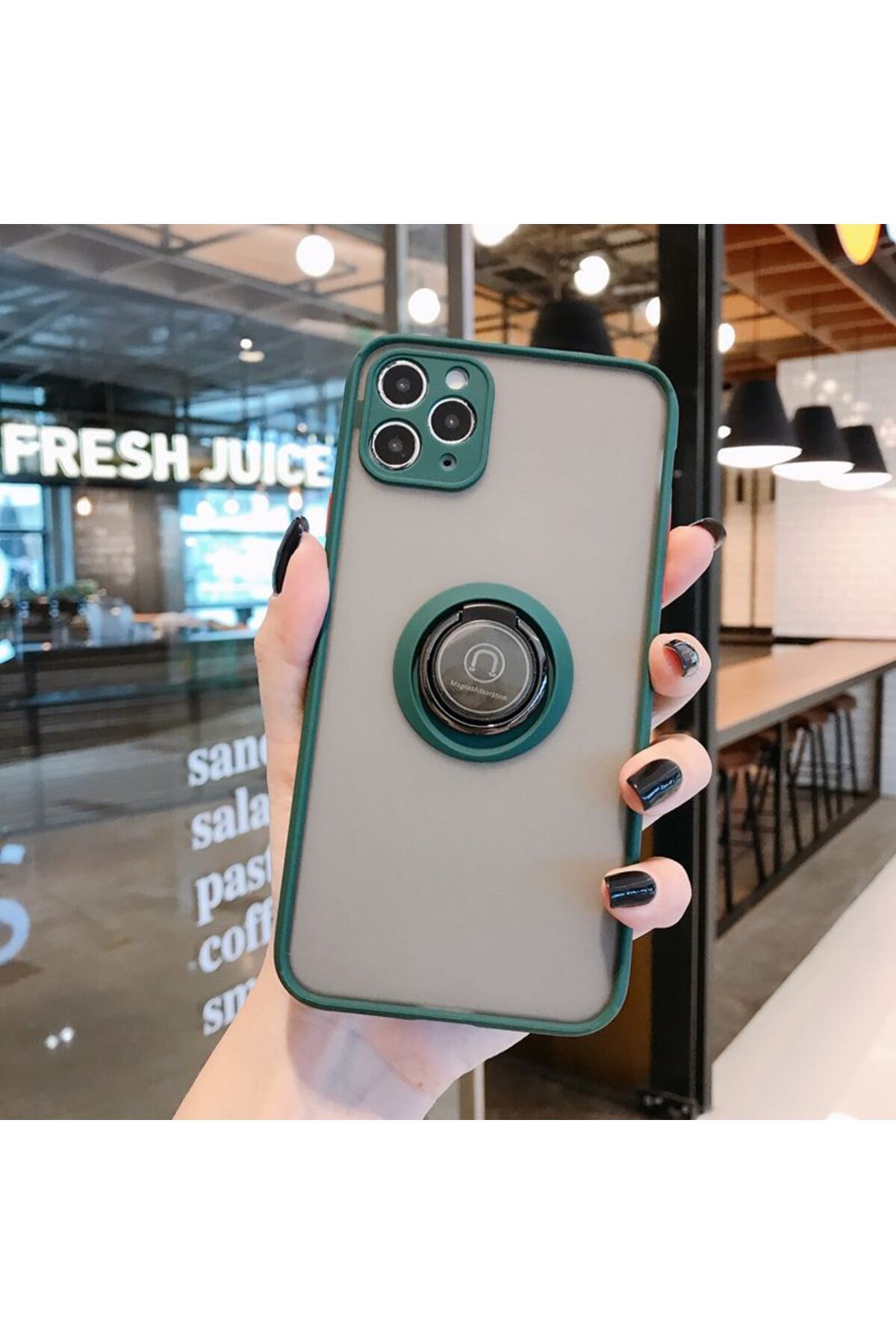 Rivor Apple iPhone 11 Pro Kılıf Kamera Korumalı Standlı Buzlu Kenarları Renkli Yüzüklü Silikon Kapak