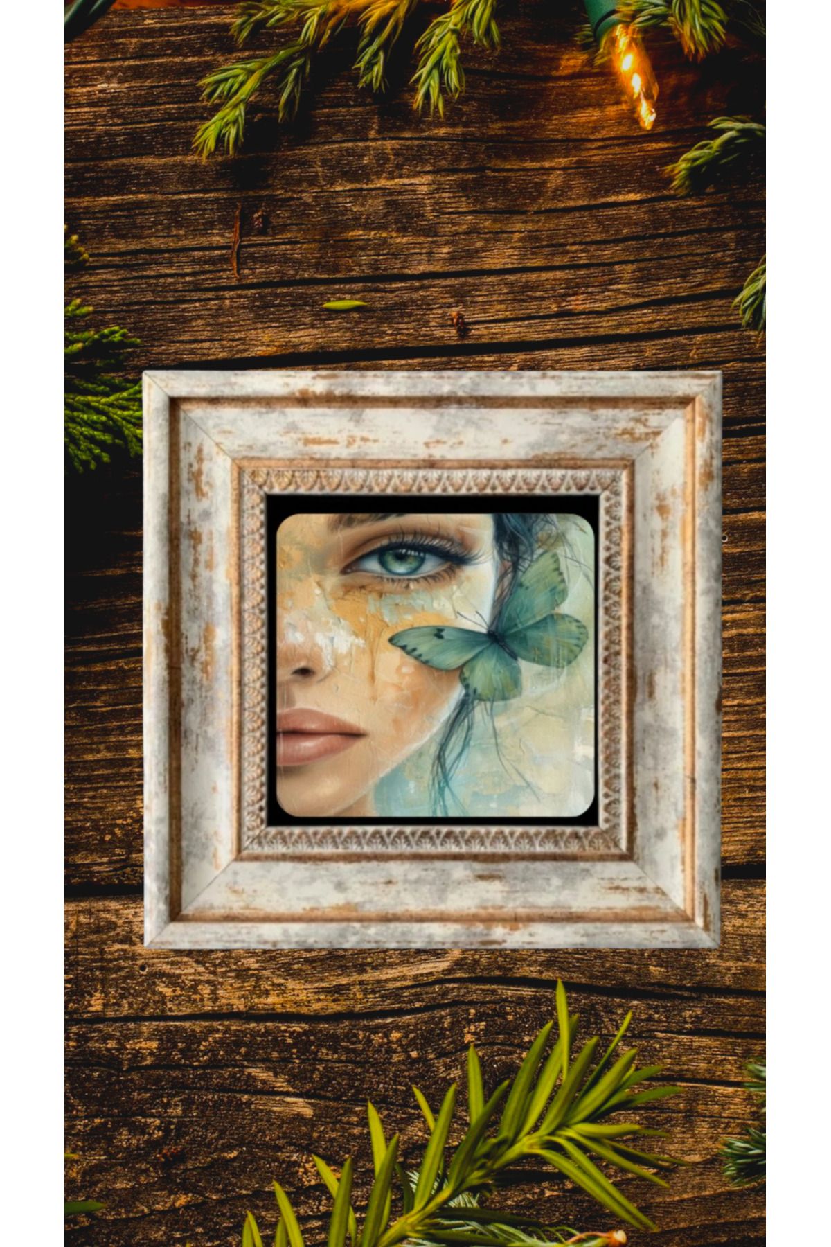 STONEVİVEART Kadınlarve Renk Doğal Taş Çerçeveli Tablo 20x20Cm Duvar Dekoru