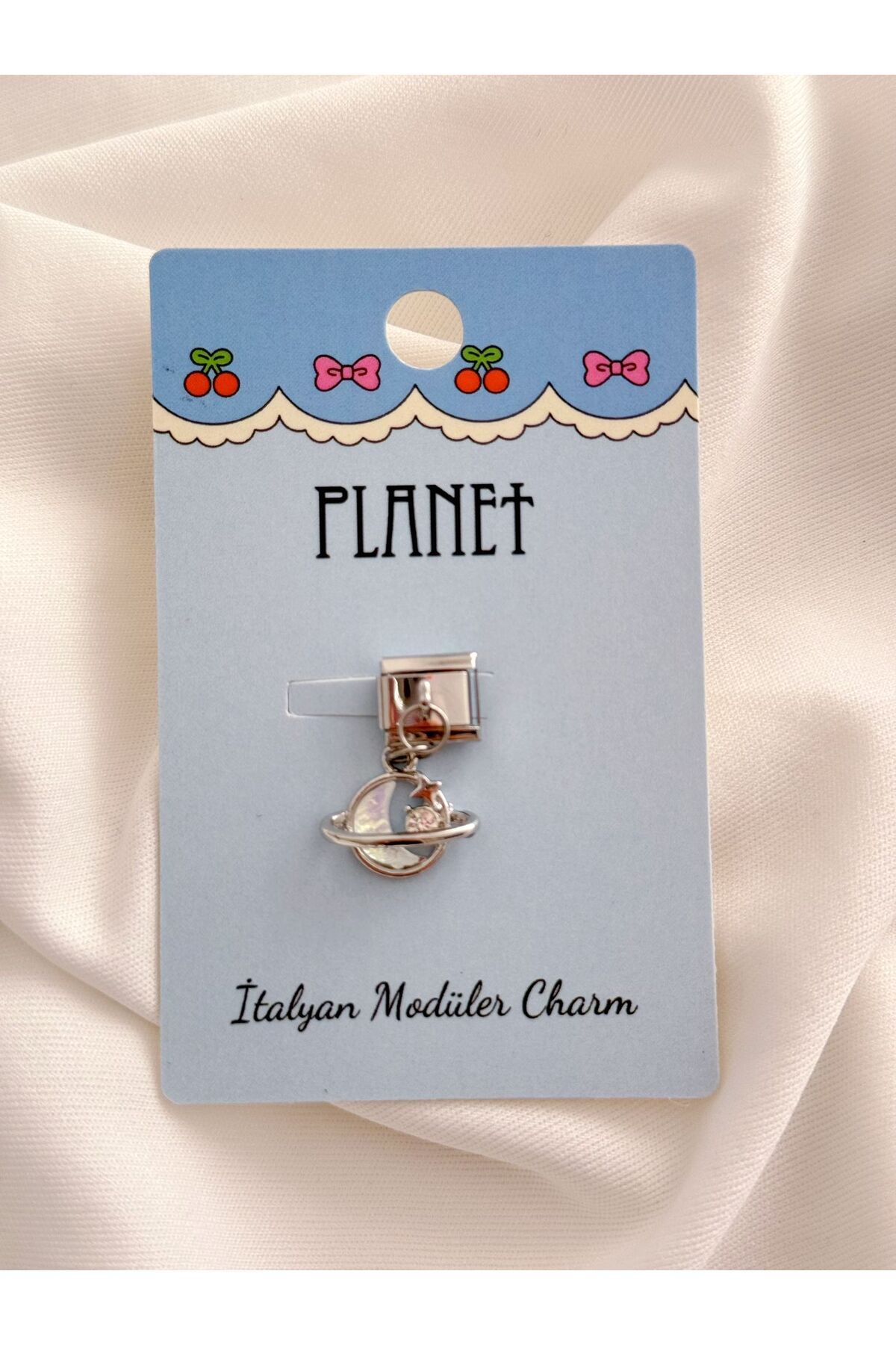 Planet Butik Taşlı Gezegen Sallantılı Kartlı İtalyan Charm