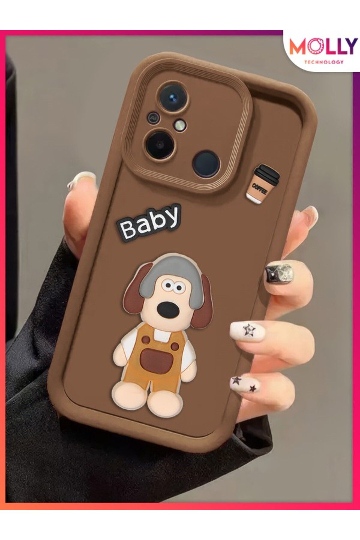 Molly Xiaomi Redmi 12C İçin Fallow Kenarları Kalın 3d Kabartmalı Sevimli Dog Gromit Silikon Kılıf