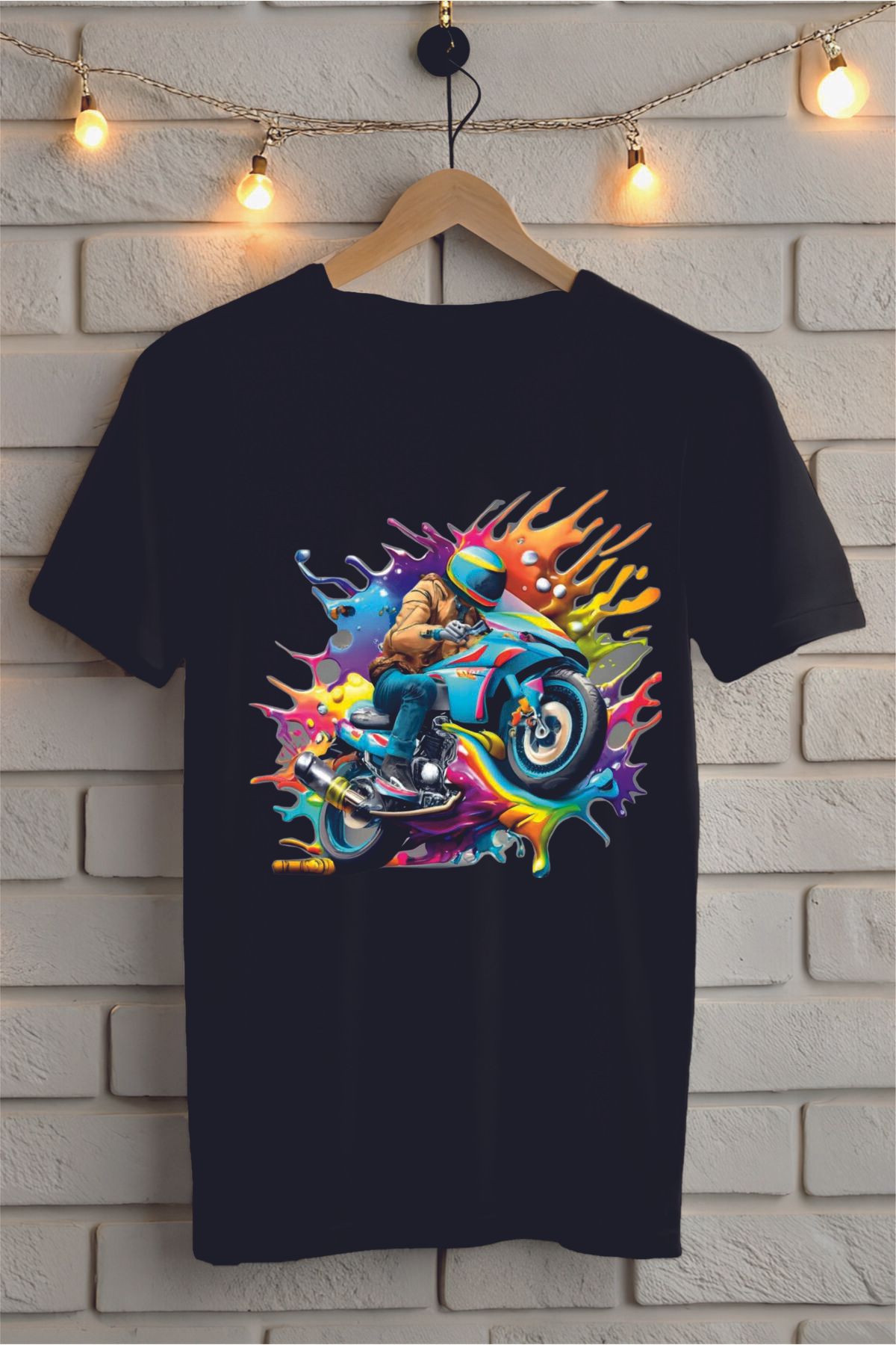 ModaSphere Renkli Motor Baskılı Unisex Oversize Tişört