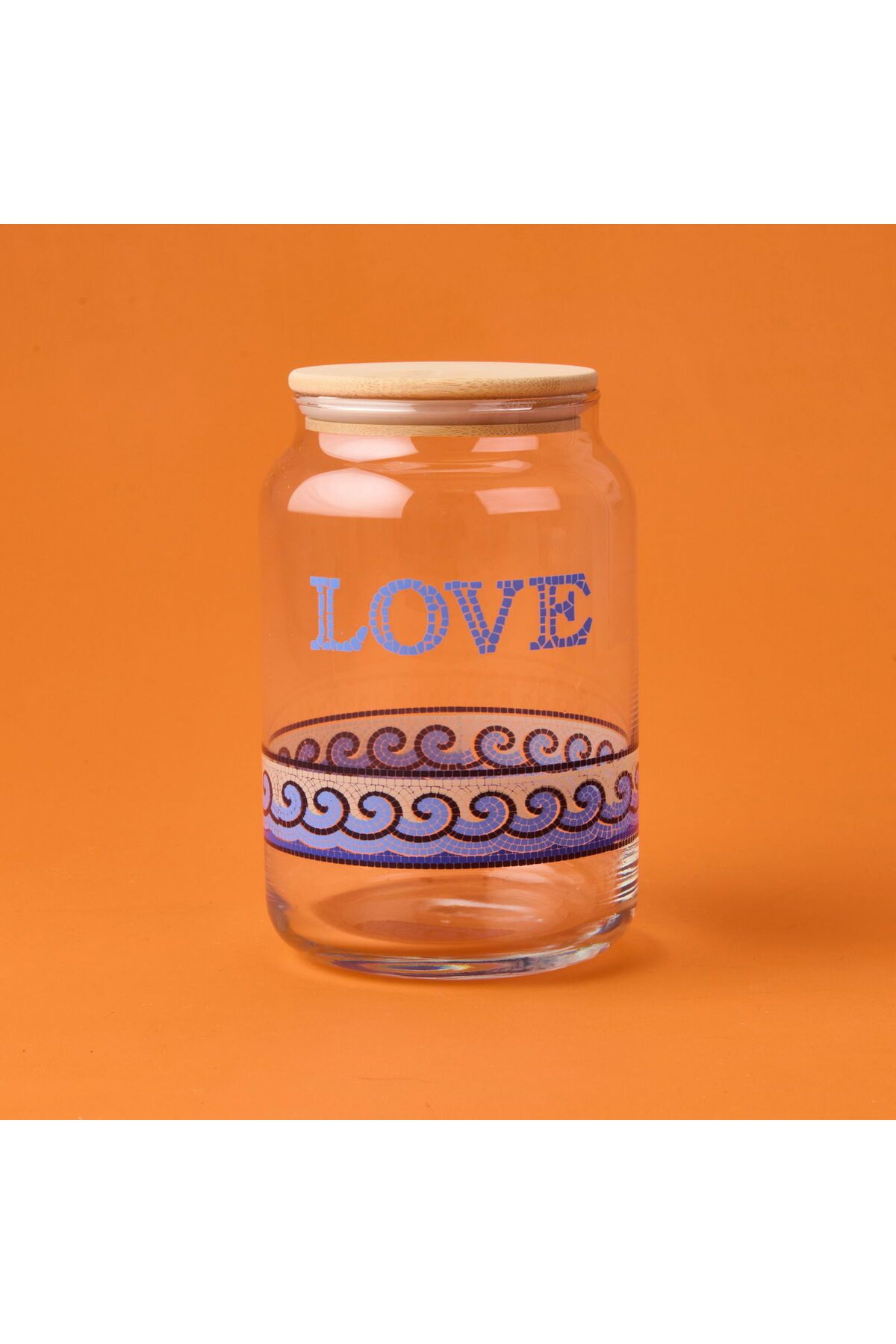 Rakle Blue Mosaiq Love Kapaklı Cam Kavanoz - Renkli - 970 ml