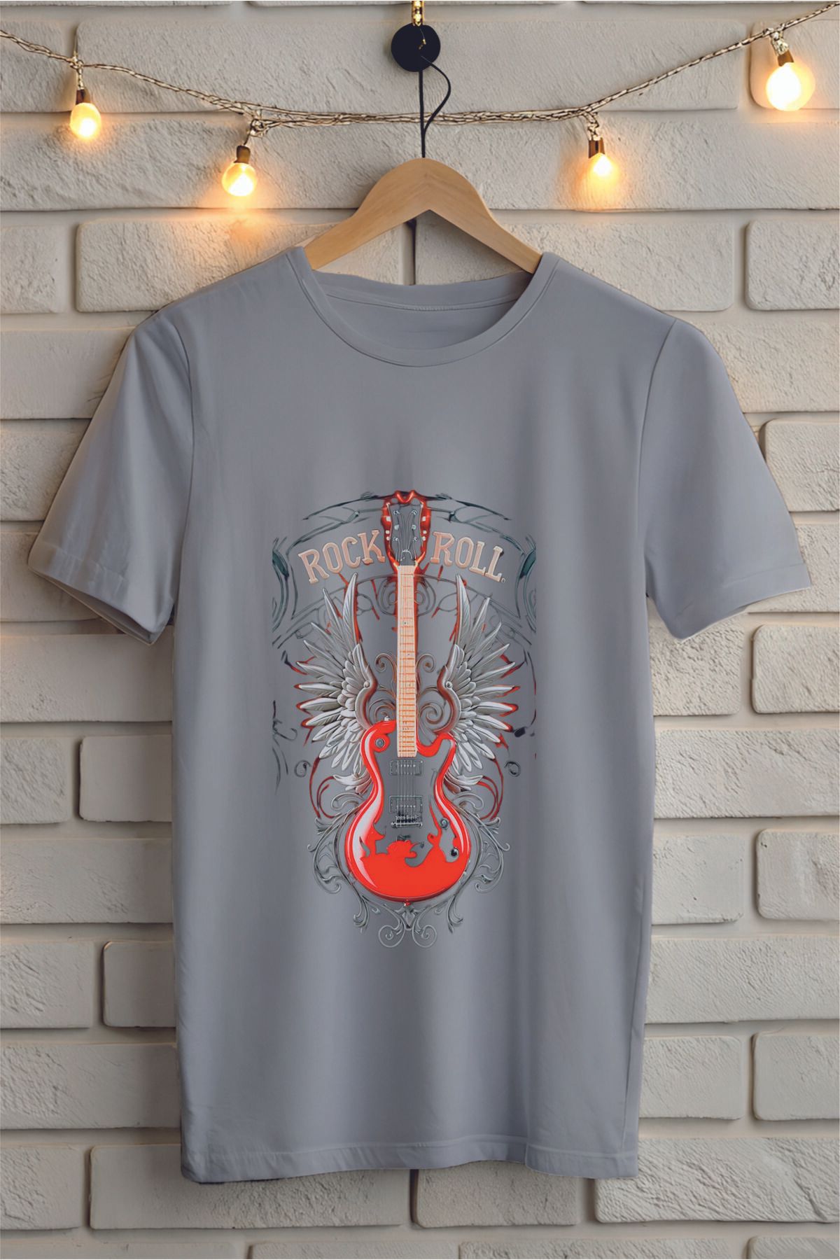 ModaSphere Gitar Baskılı Bisiklet Yaka Unisex Tişört