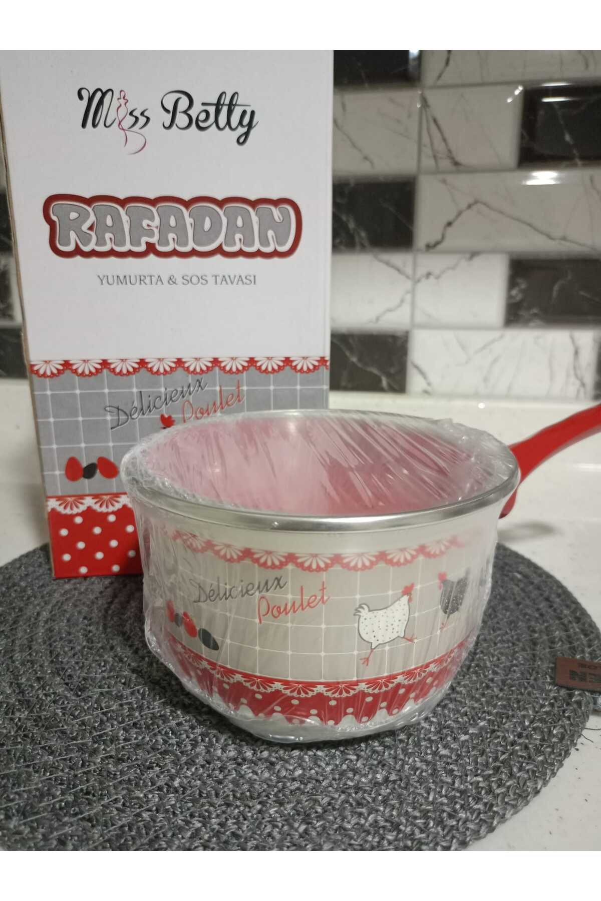 ÖNEM EV TEKSTİL Kırmızı Beyaz Sos Tencere Yumurta 12 Cm Rafadan Sosluk ve Yumurta Tavası Emaye
