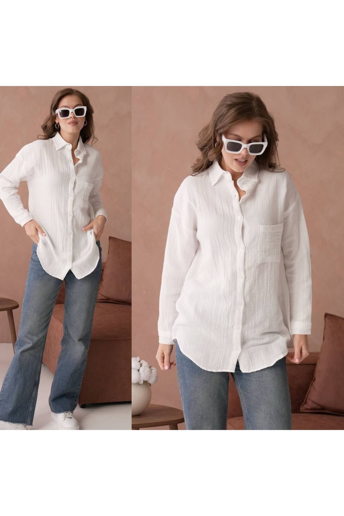 Castivo Fashion Uzun Kollu Düz Renk Kadın Gömlek