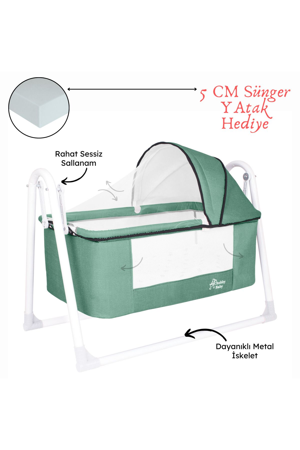 CHUBBY BABY First Class Portatif Sepet Beşik Silinebilir Kumaş 5 CM SÜNGER YATAK