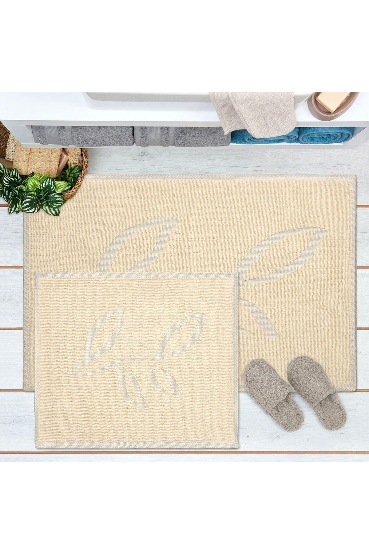 MATMEL Melagne 2'li Banyo Paspası - Bej - 60x100 cm + 50x60 cm