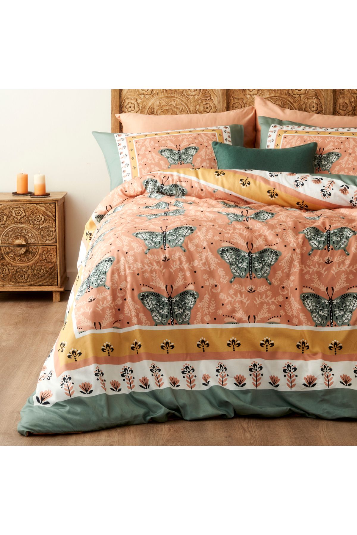 Bella Maison %100 Pamuk Saten Butterfly Çift kişilik Nevresim Seti (200x220 cm)