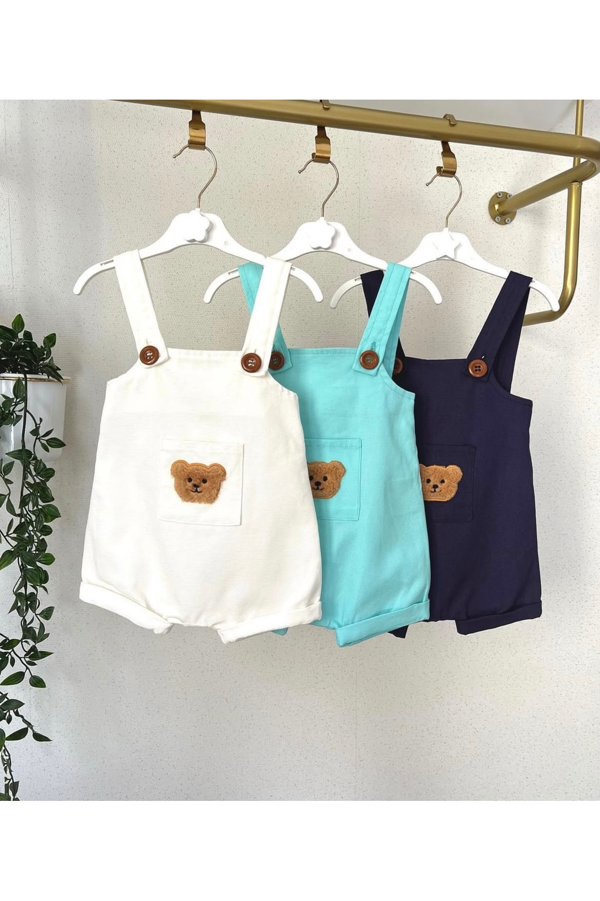 Purenestore Ayıcık Punch Cepli Kız Erkek Bebek Çocuk Salopet fotoğrafı 3 (önizleme)
