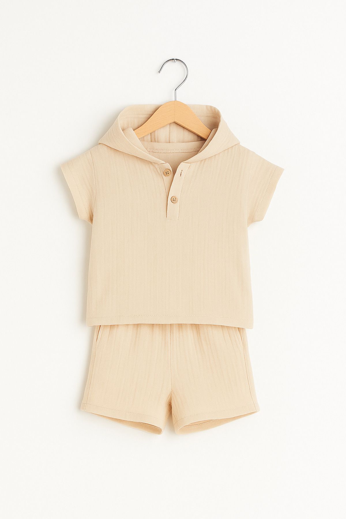COOLMINIES Bebek Çocuk Kapişonlu Muslin Şortlu Bebek Takımı, %100 Pamuk