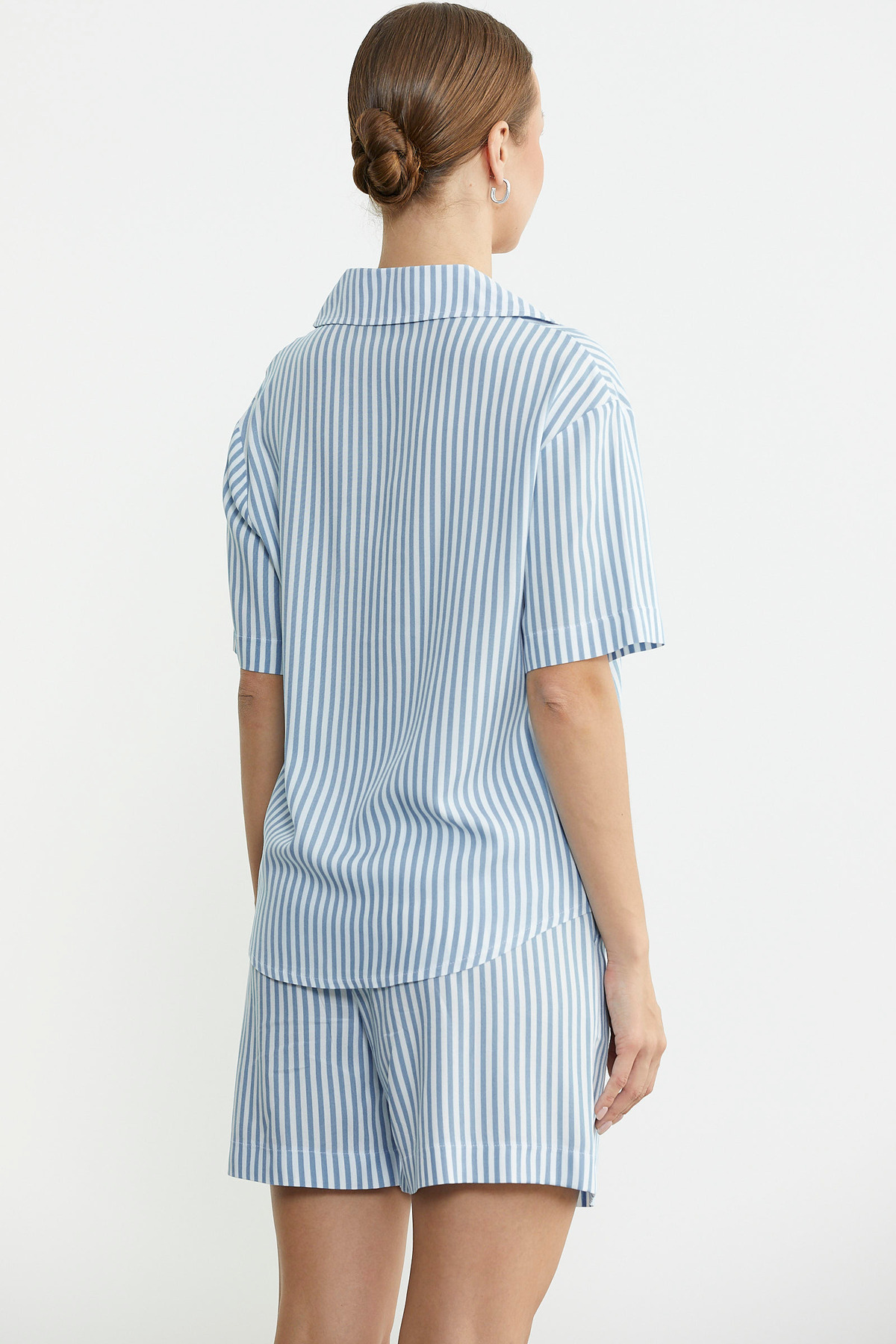 Sementa-Double Combed Cotton Suit with Striped Shorts - Blue 6
