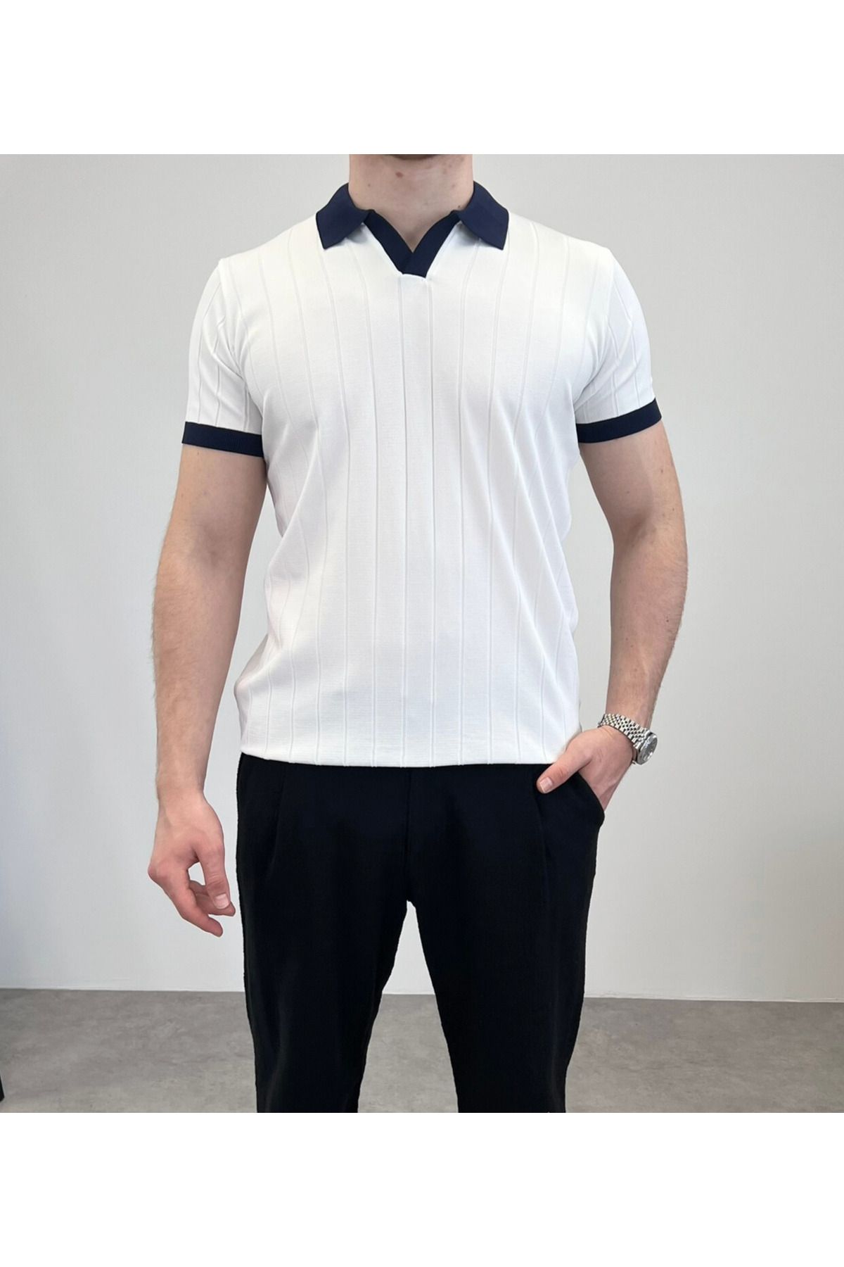 RIESGO ÖRME POLO YAKA KALIN FİTİLLİ T-SHIRT