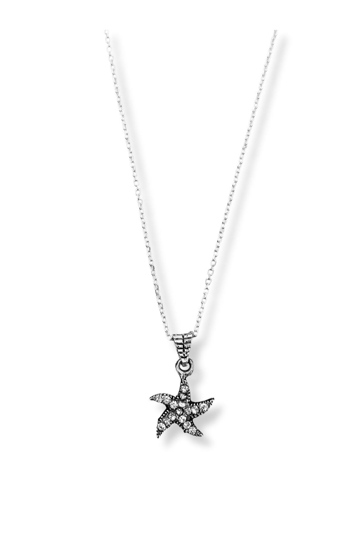 oya silver Zirkon Taşlı Deniz Yıldızı Gümüş Kolye 1.3x2CM