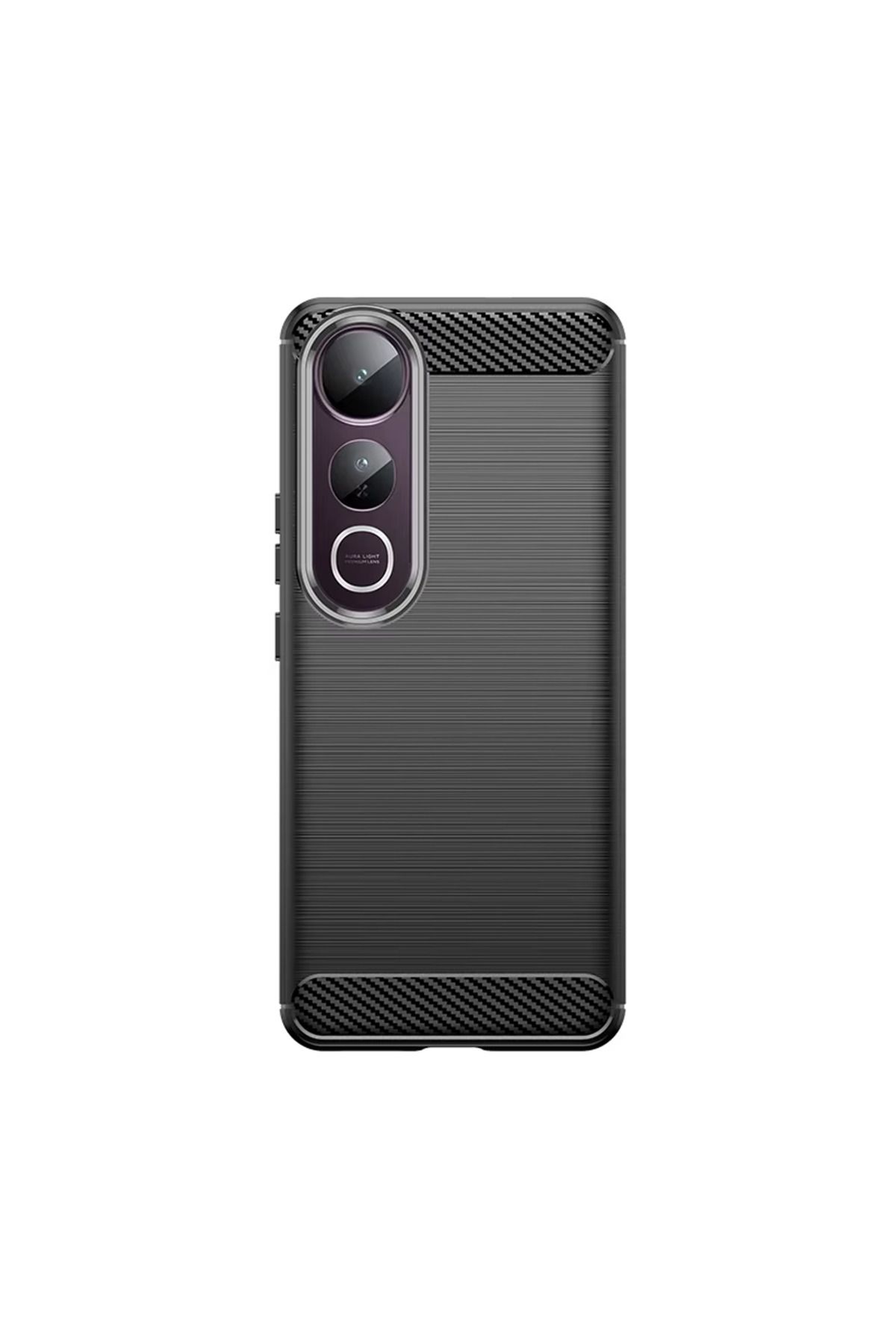 Microcase Vivo V50 Lite ile Uyumlu Brushed Carbon Fiber Silikon Kılıf - Siyah AL3332