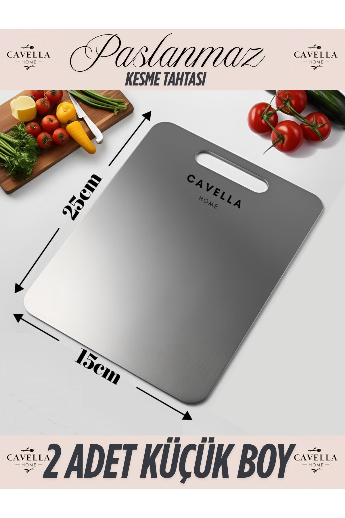 CAVELLA 2 Adet Paslanmaz Kesme Tahtası