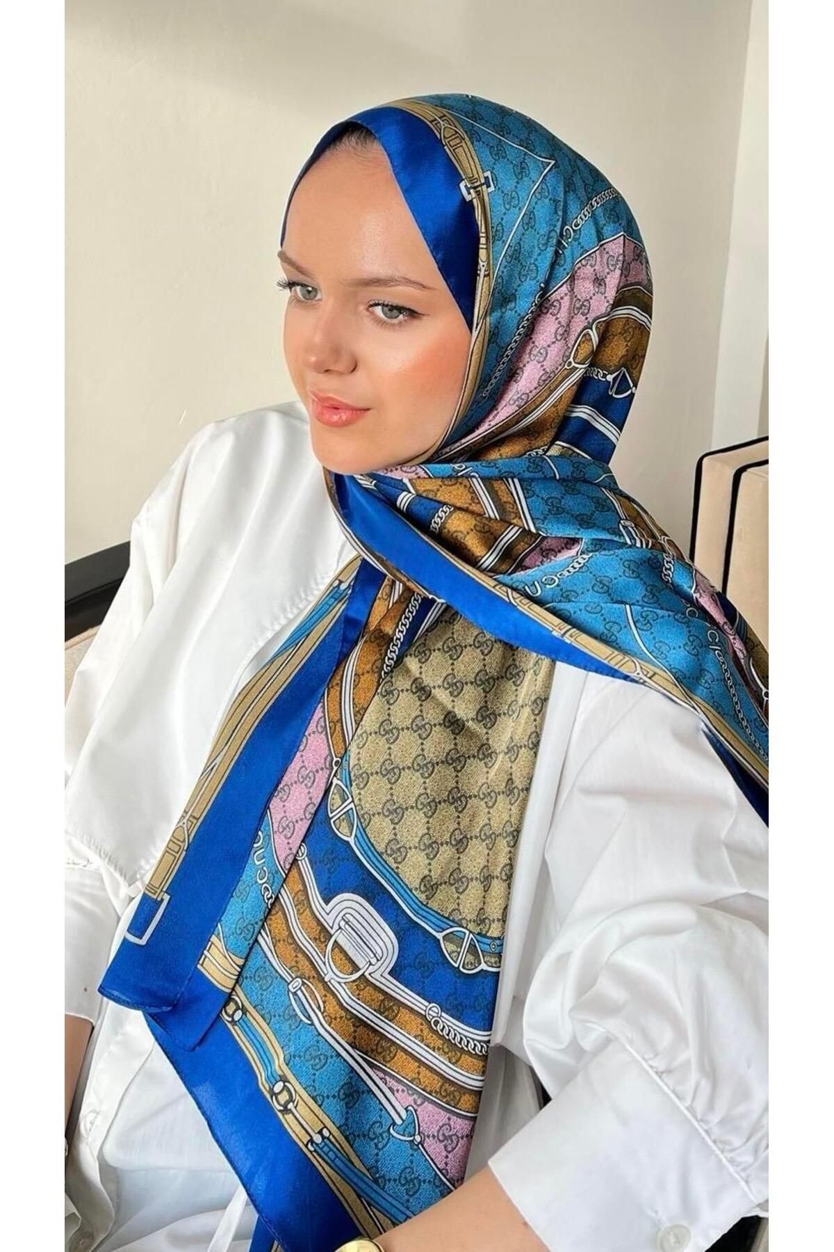 modayışığı G Desen Zincir Model Vual İpek Şal Saks