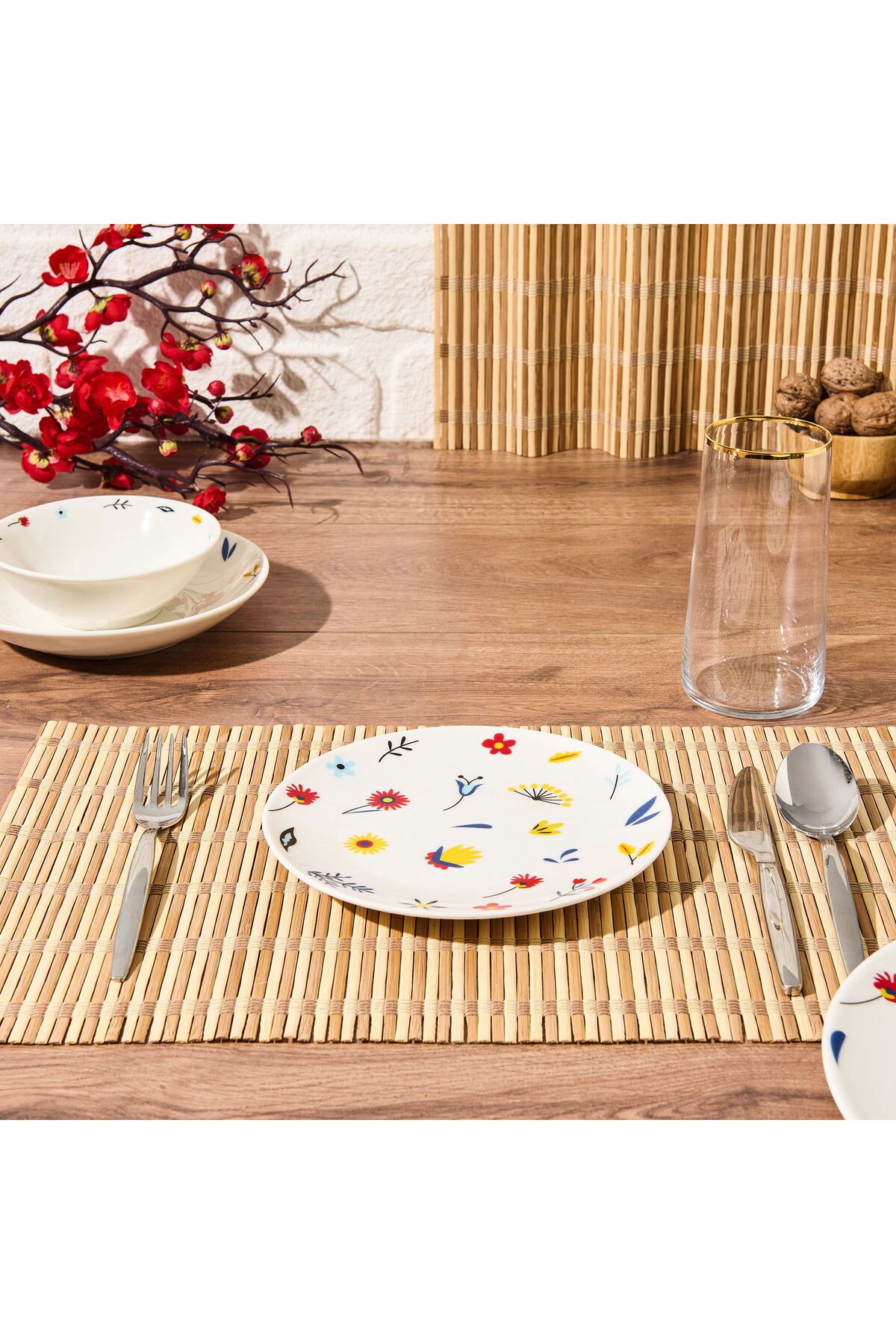 ASPARTAM Porselen Fiore Pasta Tabağı - Renkli - 19 cm