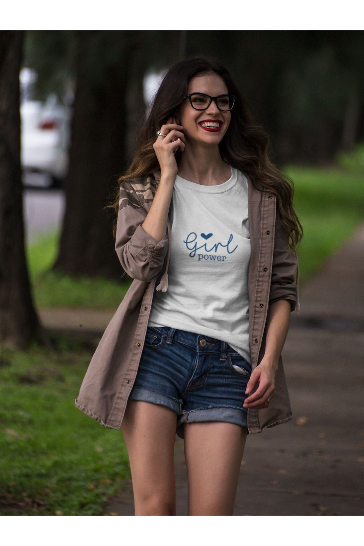 MG GIRL POWER BASKILI KADIN BİSİKLET YAKA PAMUKLU OVERSIZE KALIP KISA KOLLU T-SHIRT