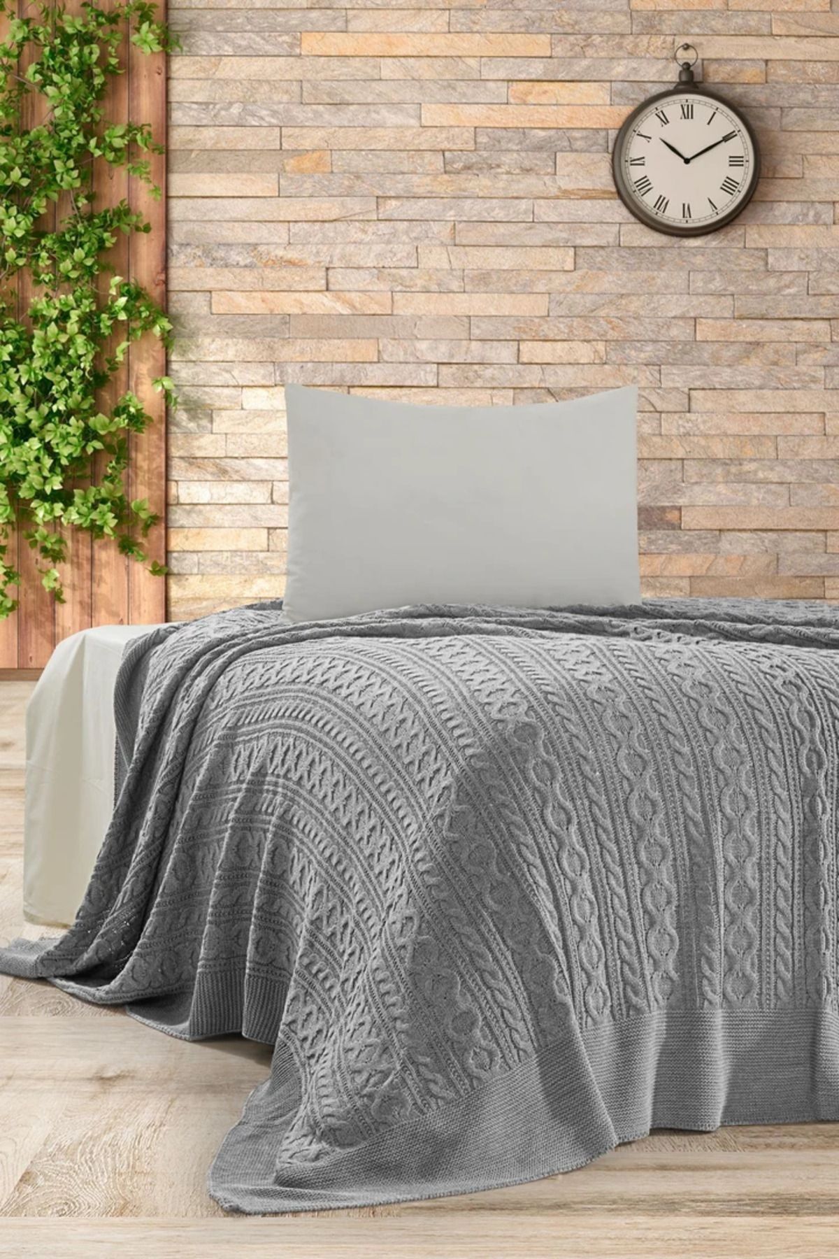 DOUX HOME Mery Triko Yatak Örtüsü Tek Kişilik 180 X 230 Cm Gri