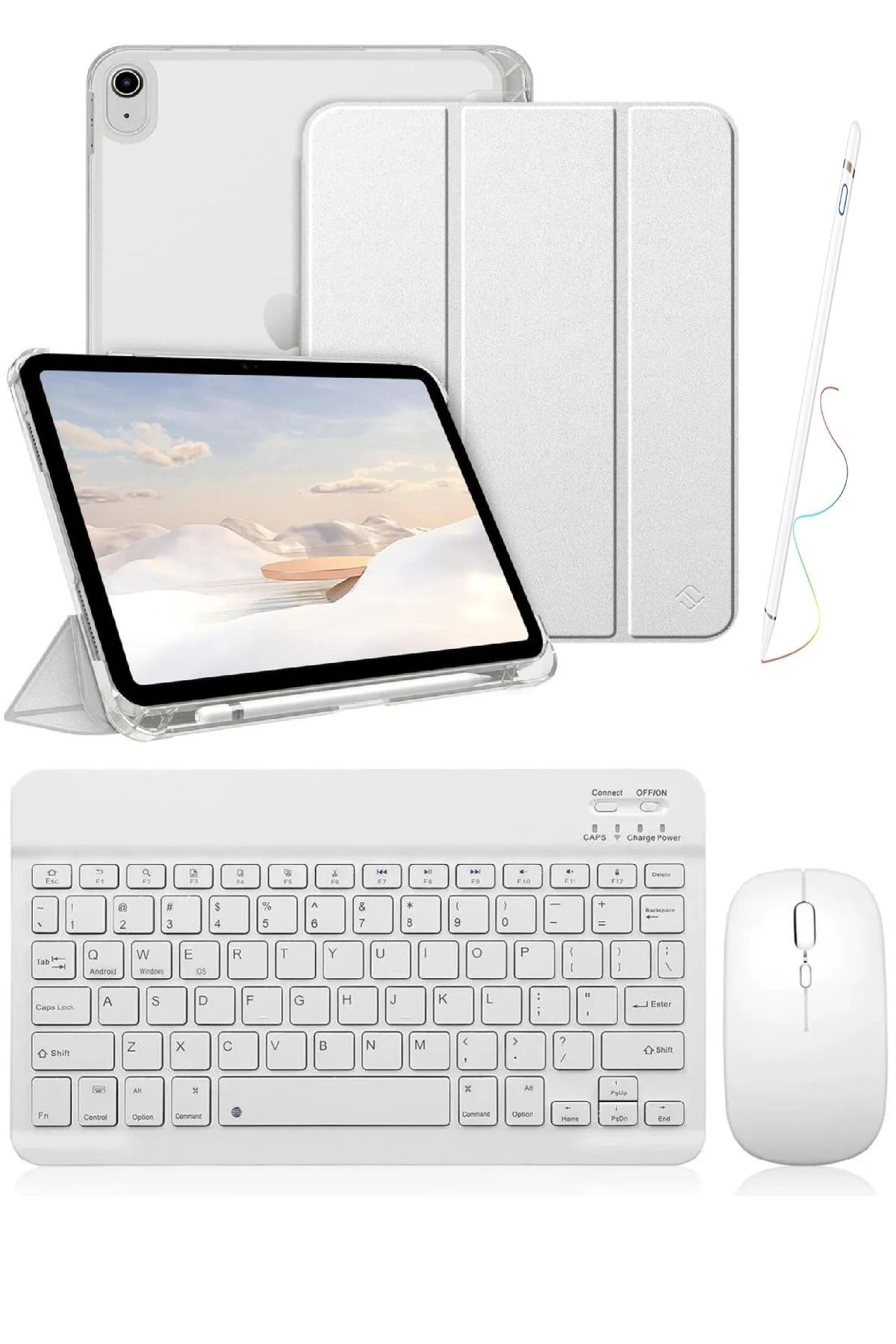 Covpor İpad Air 11inç M2/m3 Air 4/5.nesil 10.9 Uyumlu Flip Kılıf Gri + Bluetoothlu Klavye Mouse + Kalem
