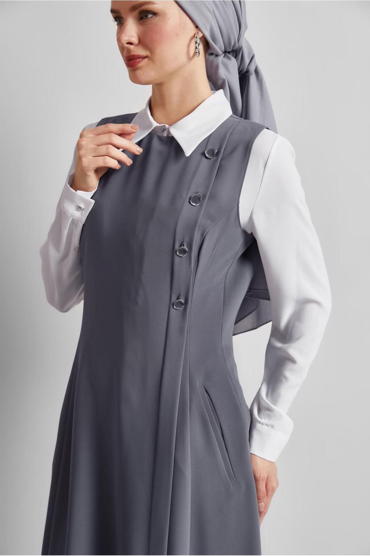Alvina DÜĞME DETAYLI JİLE ELBİSE 45596