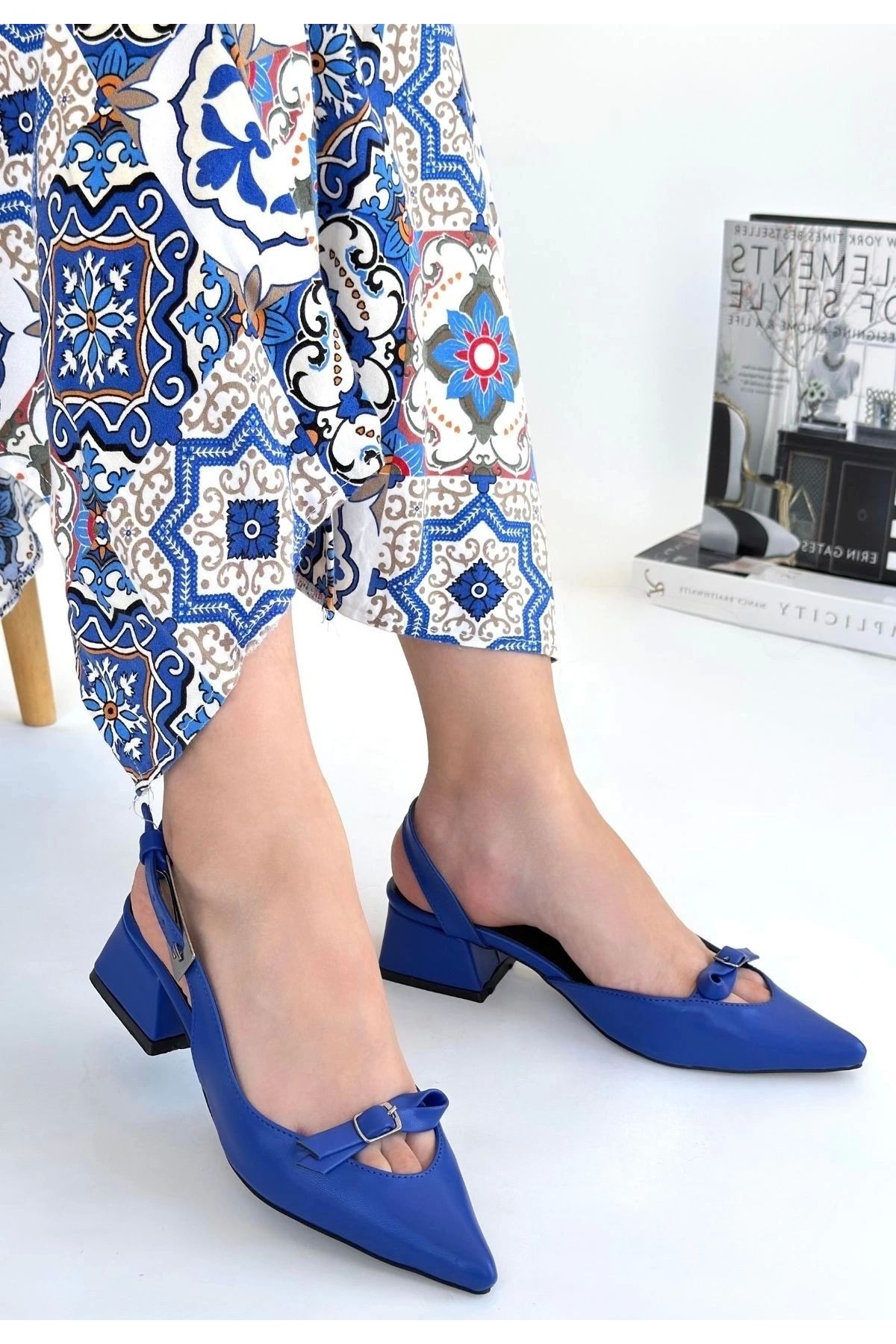 meSga butik Rewat Mavi Cilt Topuklu Ayakkabı