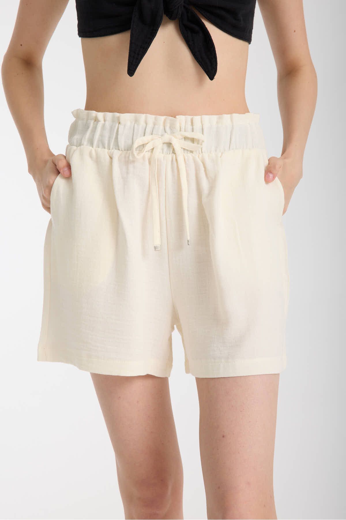 Kaphone10 Kadın Beli Lastikli Muslin Şort