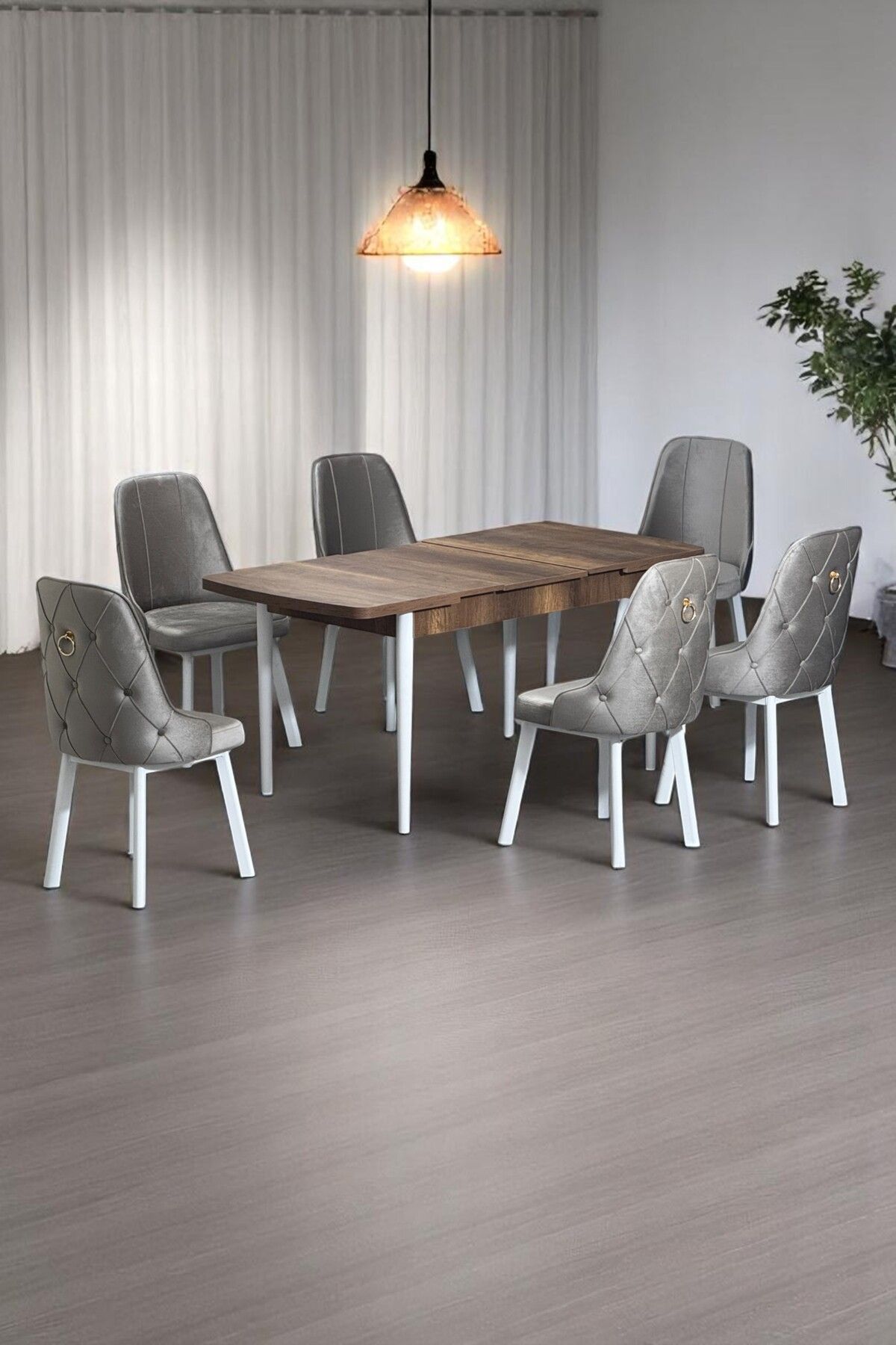 Minel Açılabilen Metal Ayak Sunta Mutfak Masası Takımı 6 Cappucino Sandalye 80 x 132-0