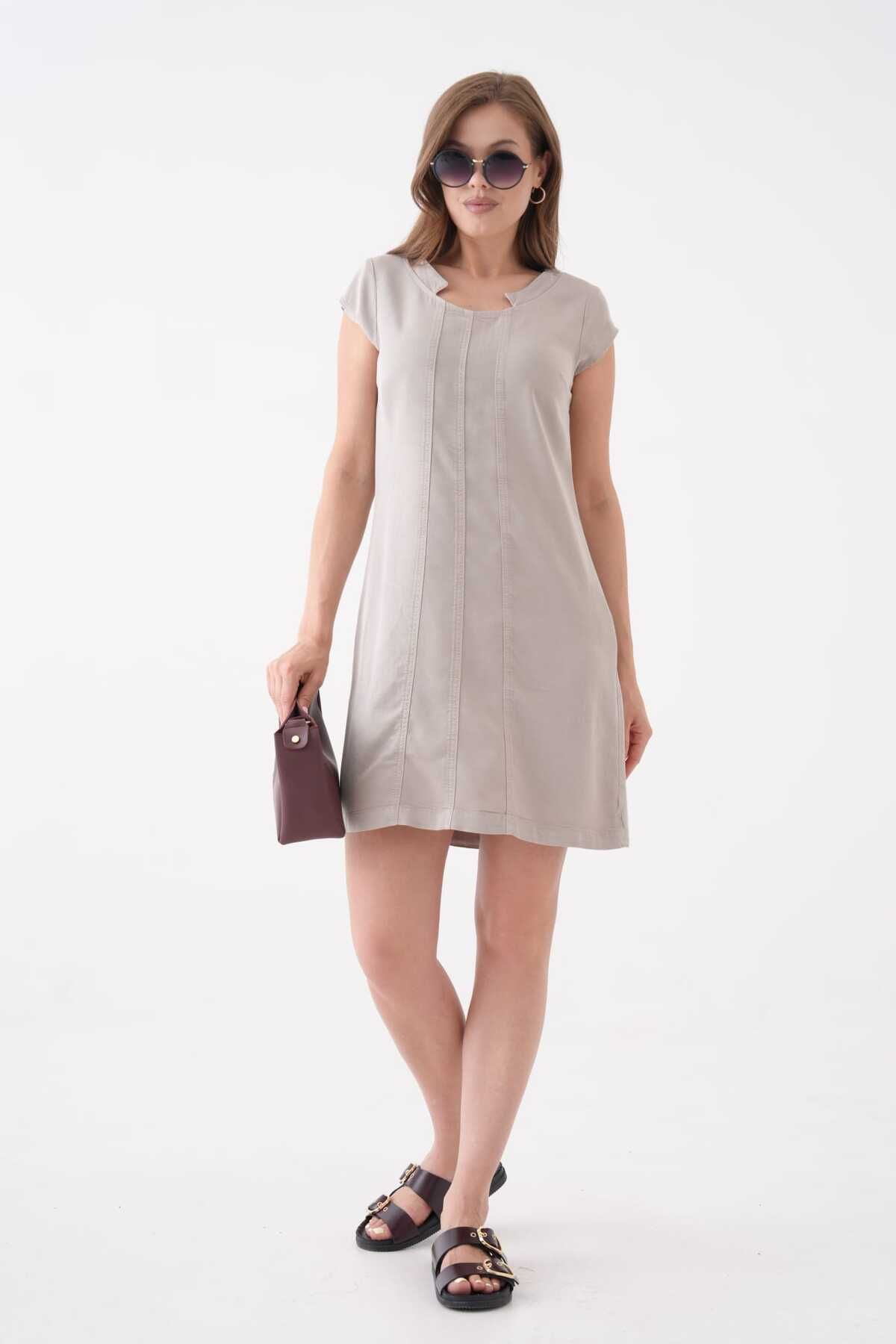 ALDAGİY YAKA DETAYLI TENCEL™ ELBİSE