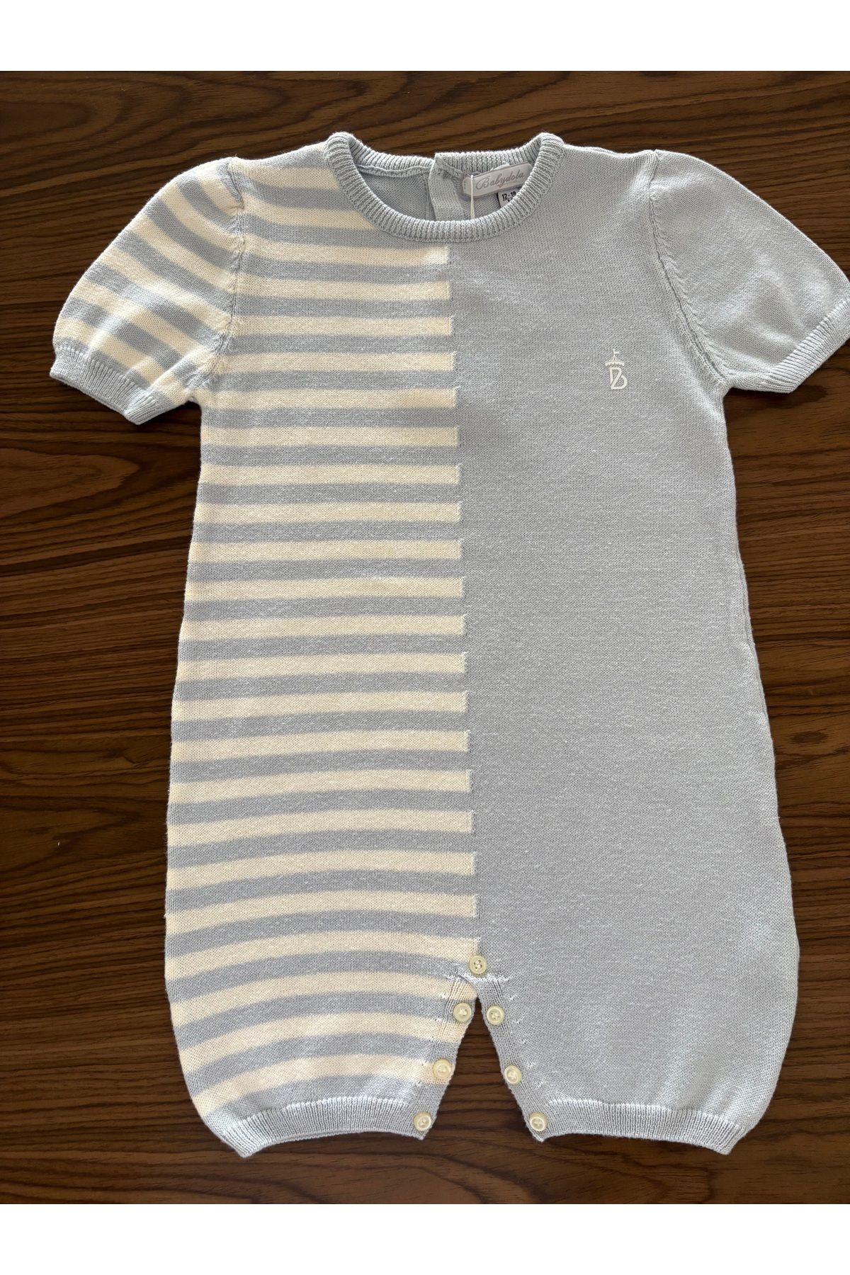 Babydola Erkek Bebek Merserize Tulum - Kısa Kollu Çizgili Model (0-18 Ay)