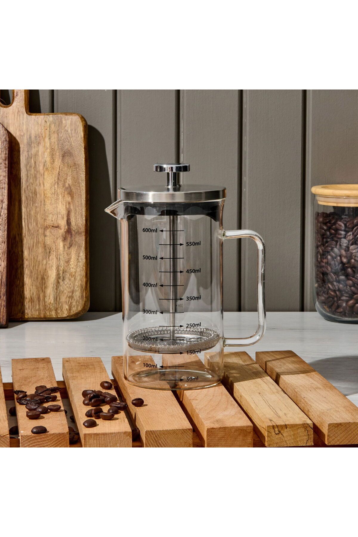 MATMEL Çelik Kapaklı French Press - Gri / Şeffaf - 600 ml