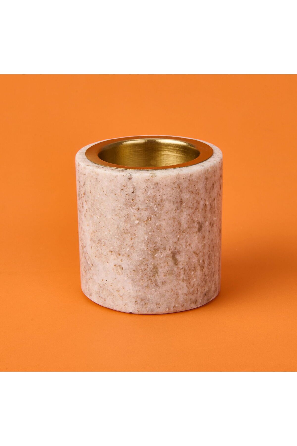 ASPARTAM Marble Şamdan Mumluk - Bej - 6 cm
