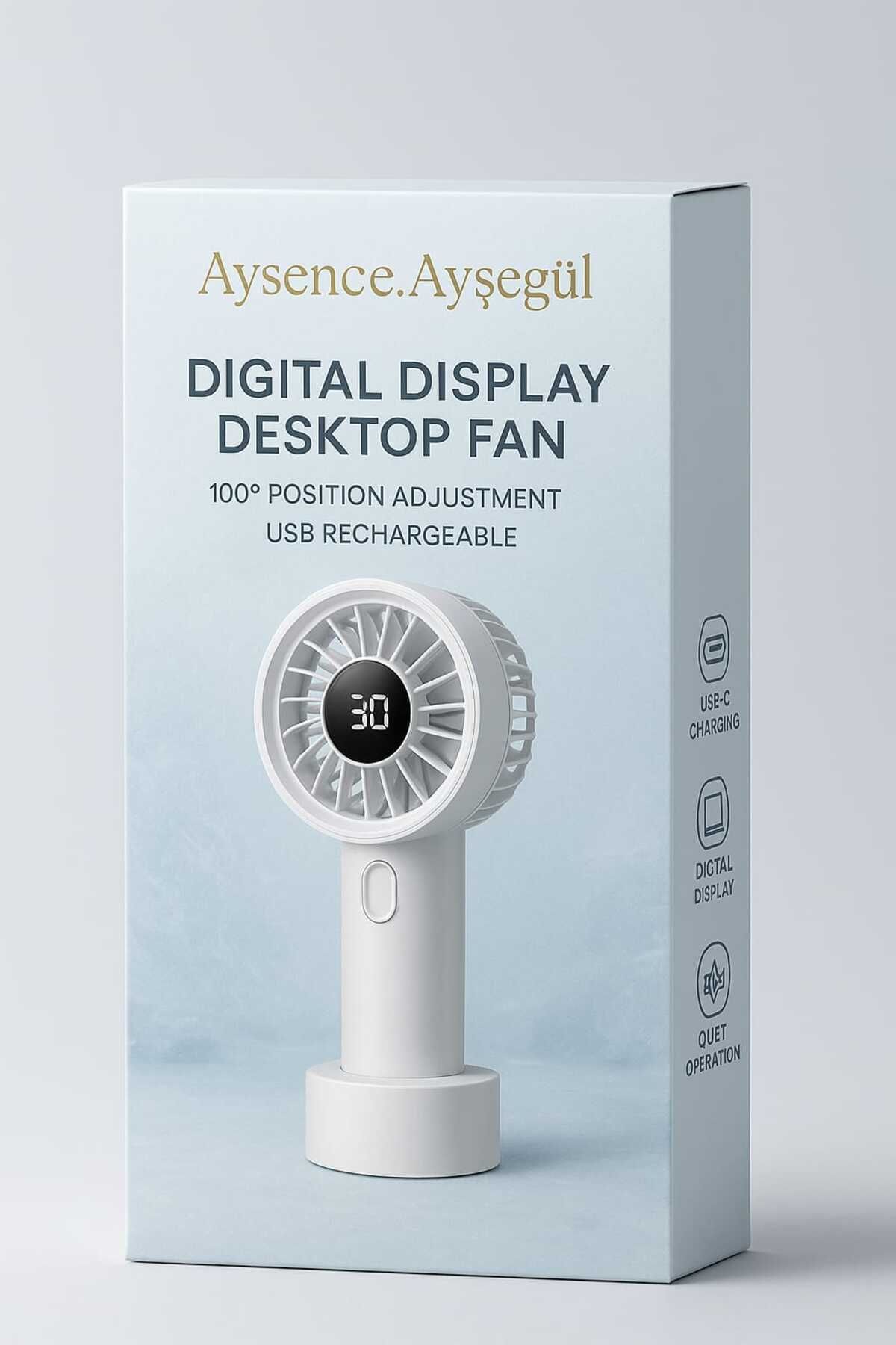 MODA Aysence.Ayşegül Dijital Ekranlı Sessiz Masa Üstü Vantilatör | USB Şarjlı
