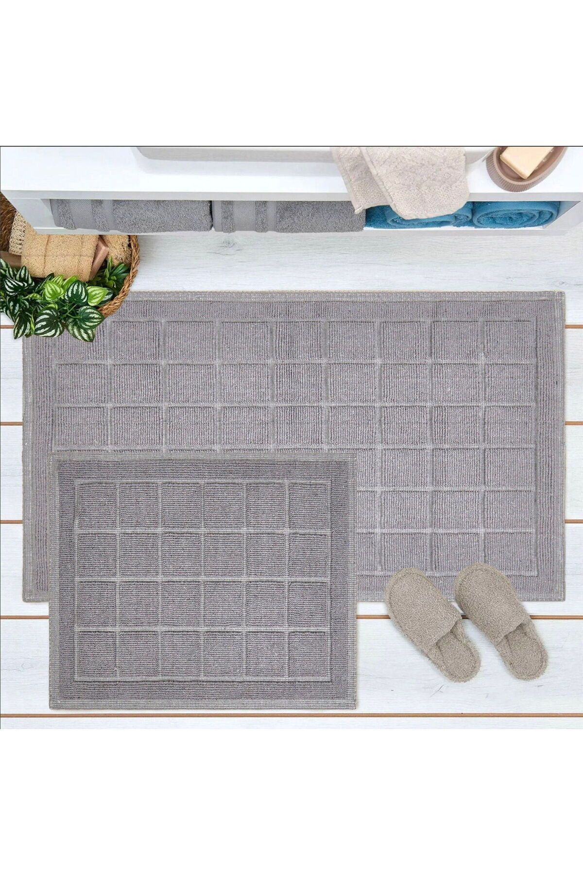 MATMEL Kare 2'li Banyo Paspası - Ekru - 60x100 cm + 50x60 cm