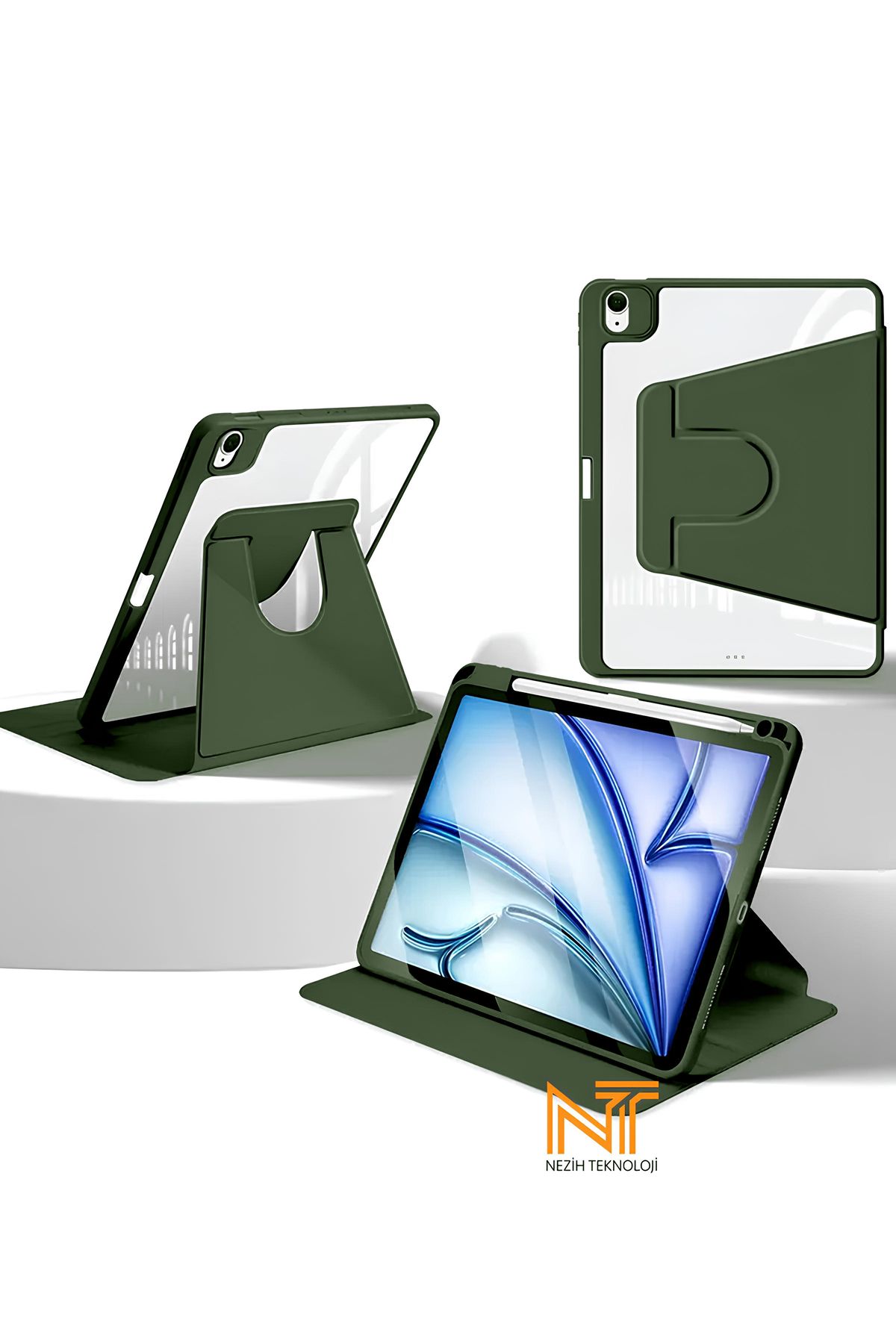 Nezih Case Apple Ipad 10.2 /10.5 (7. 8. 9.NESİL) 2020/2021 Uyumlu 360 Dönebilen Kalem Bölmeli Kılıf