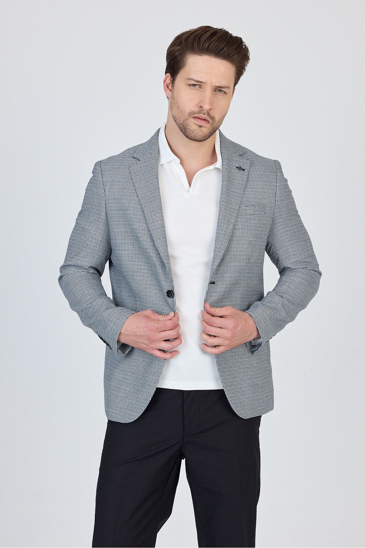Frappoli Martinelli Erkek Siyah Ufak Desenli Polyester Kumaşlı Spor Blazer Ceket