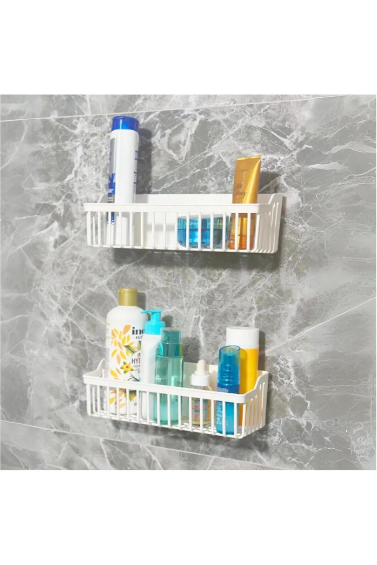 Mu Art Ahşap Mrt Banyo Rafı 2 Askı Aparatlı - Ultra Güçlü Yapışkanlı Askılı Raf, Banyo Mutfak Dolap İ