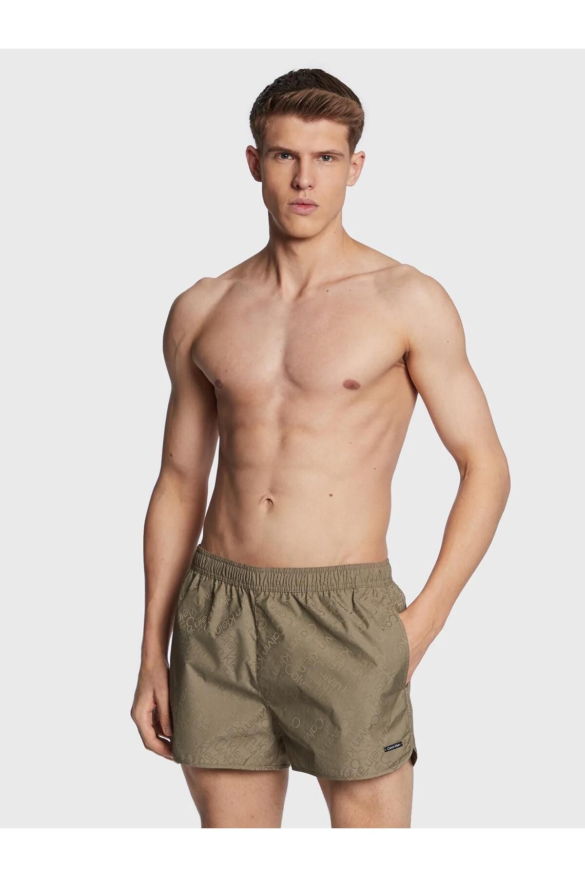Calvin Klein Deniz Mayo Şortu KM0KM00847 Yeşil Normal Kesim