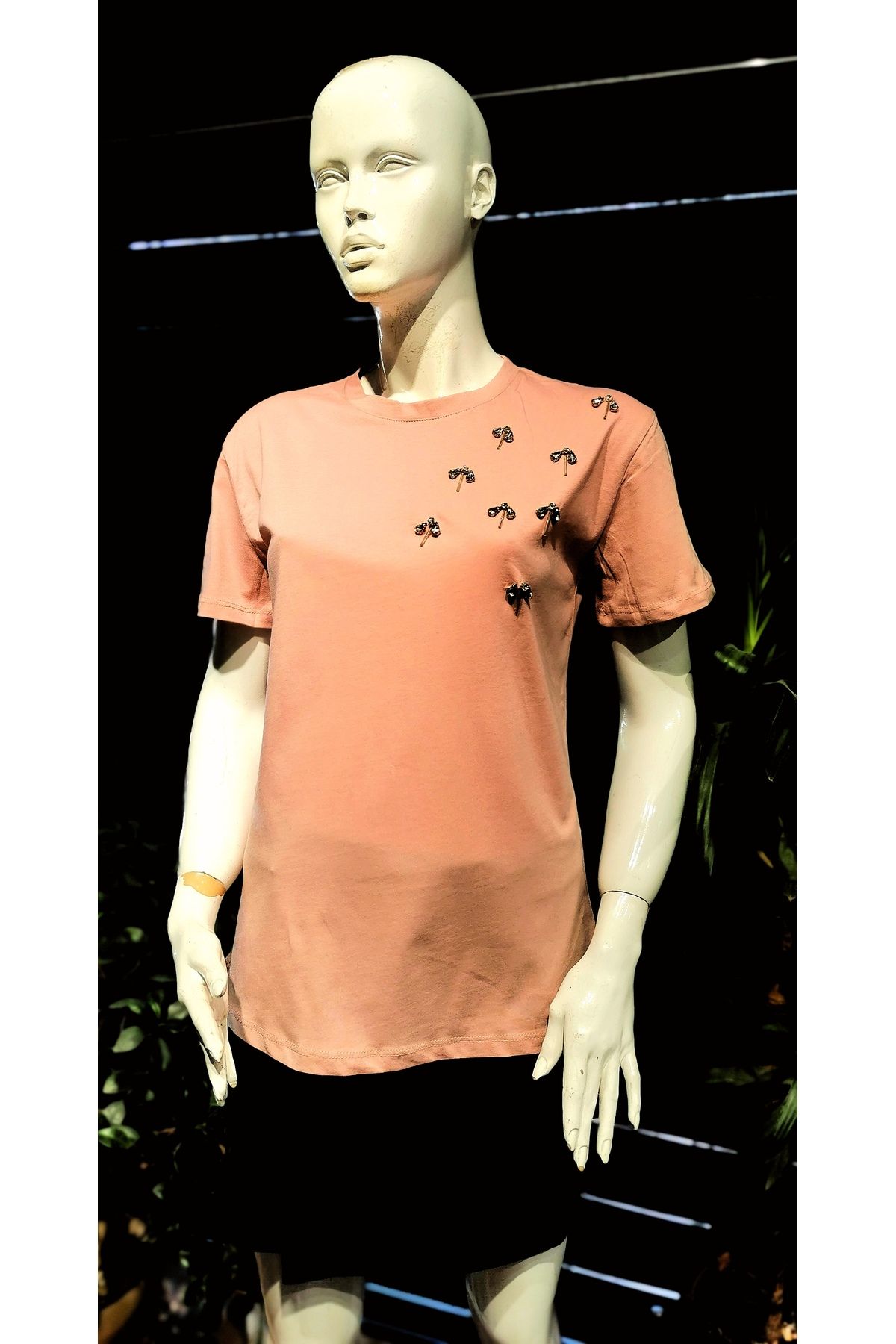 Sas Basic Kadın Pembe Taş İşlemeli T-Shirt