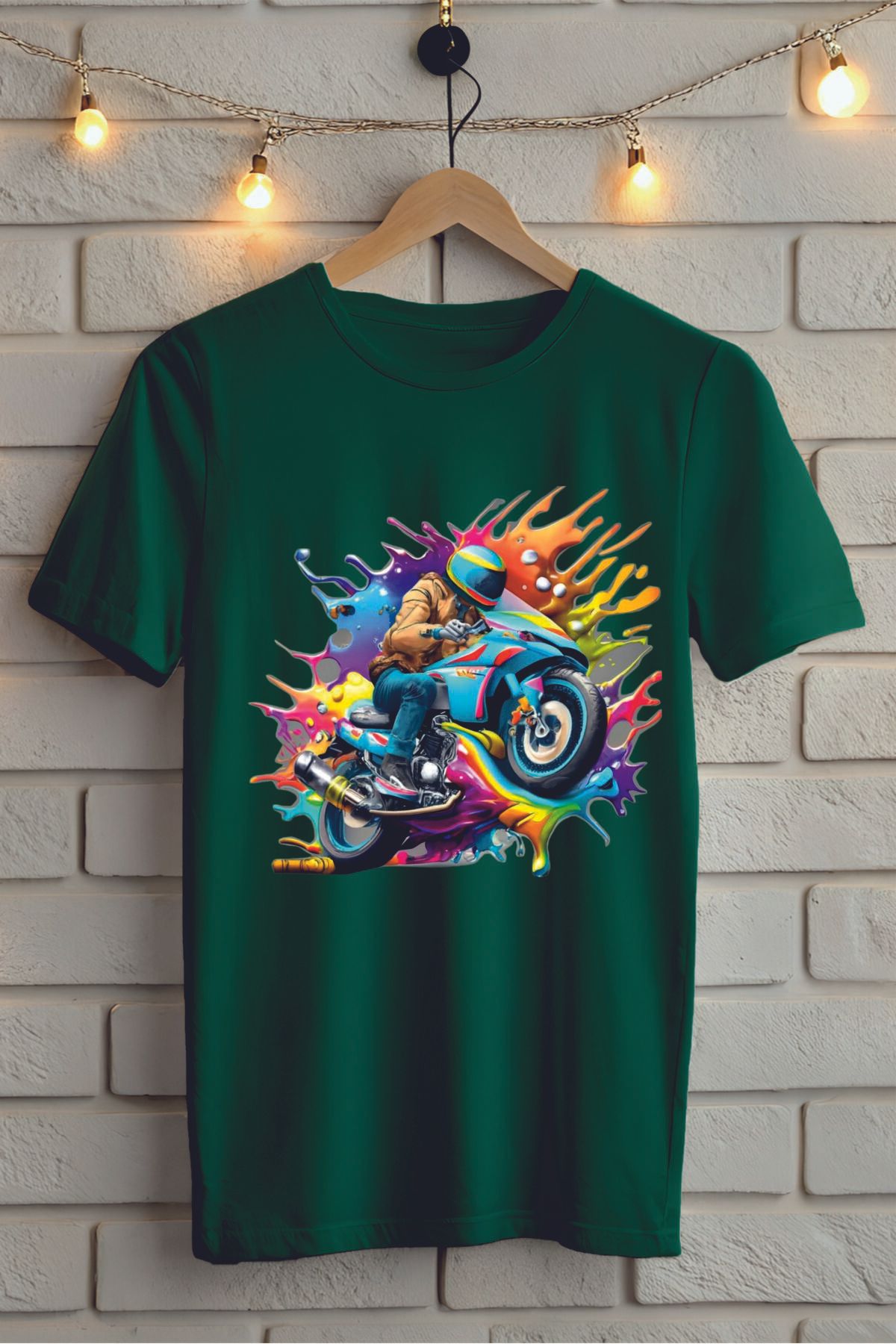 ModaSphere Renkli Motor Baskılı Unisex Oversize Tişört