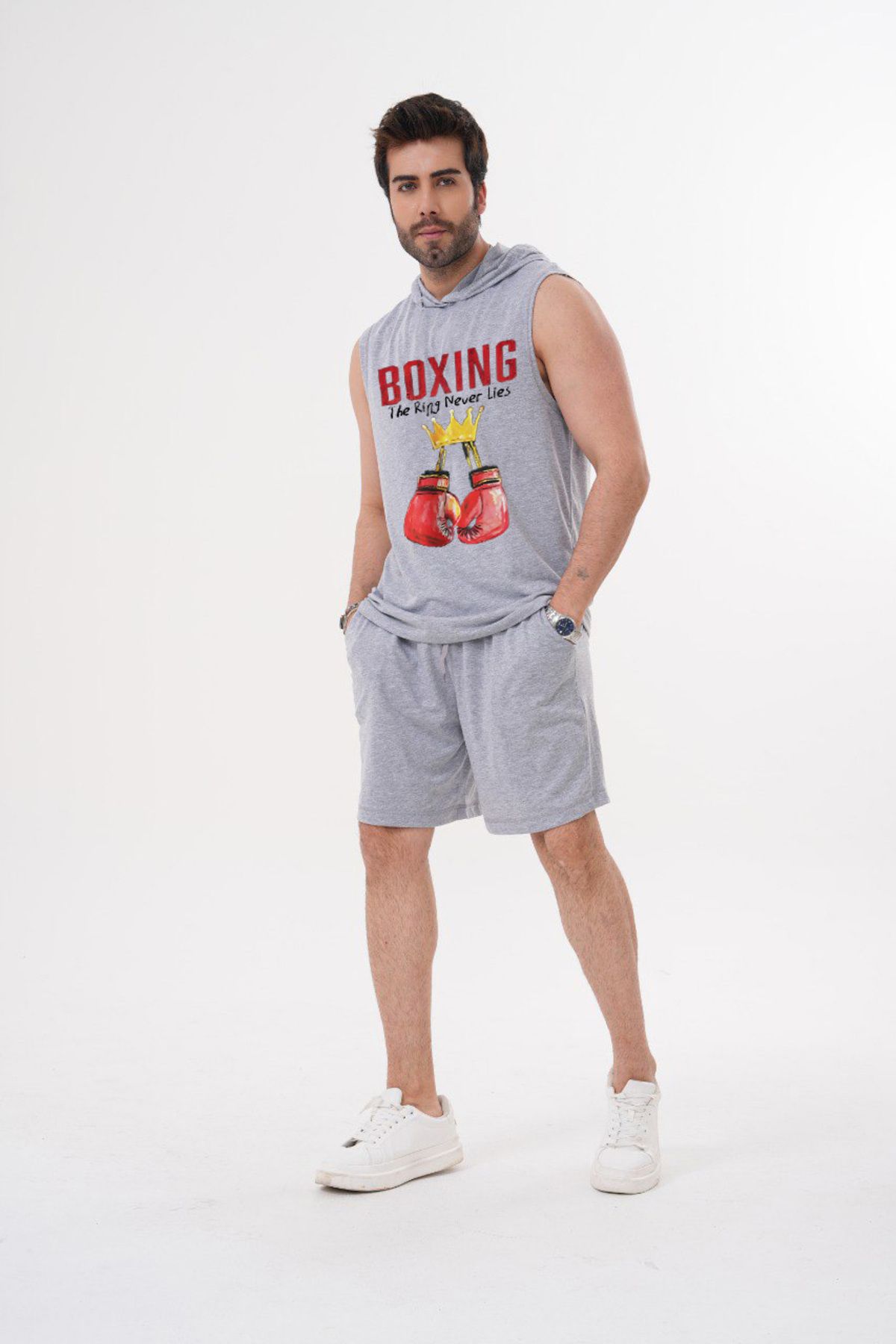 ACTIVE MODA ERKEK -Boxing -BASKILI SPOR ATLETİ - ŞORT TAKIMI 2Lİ BÜYÜK BEDEN PAMUKLU