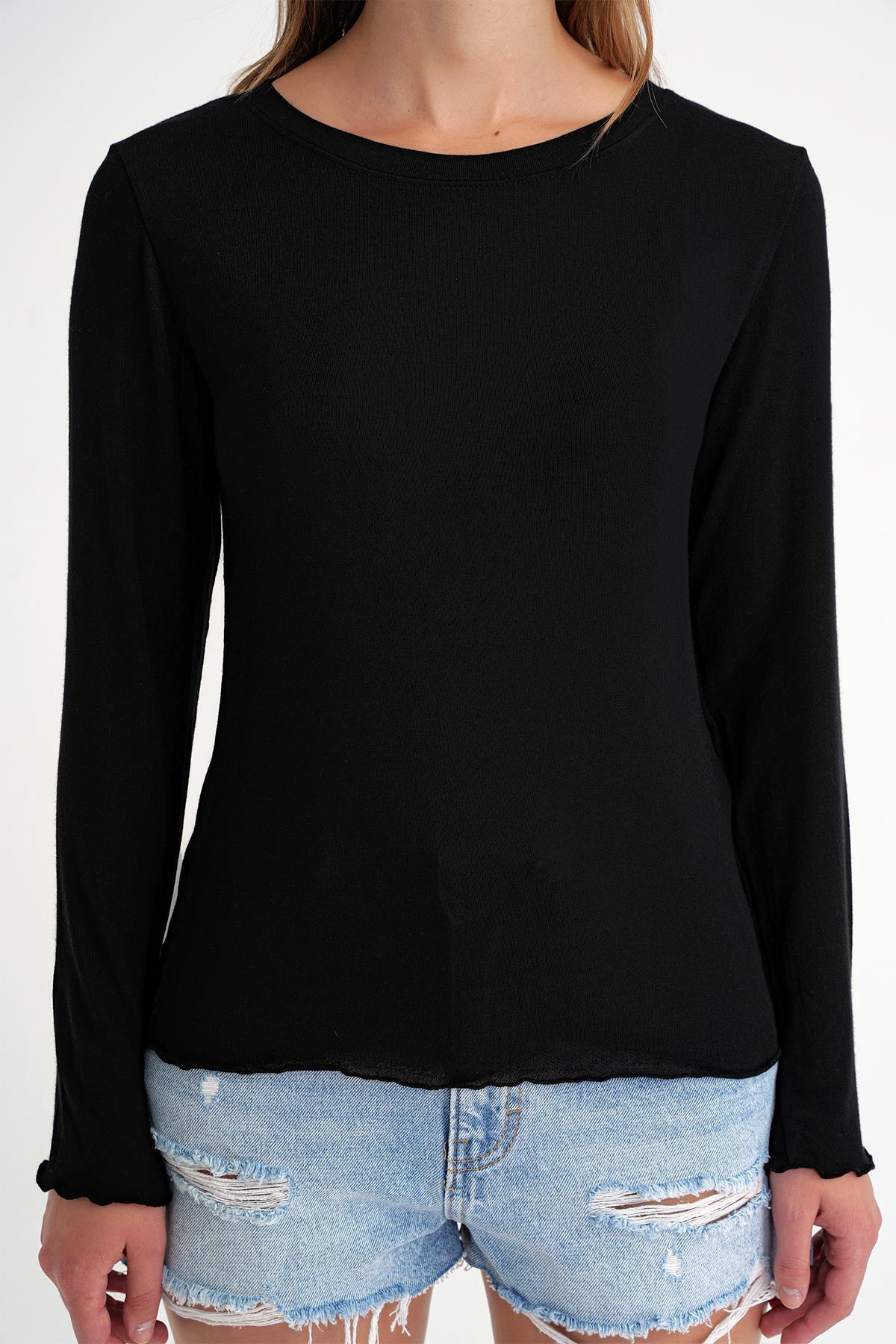 Mixray-2014 Women's Crew Neck Summer See-Through Blouse Black 5
