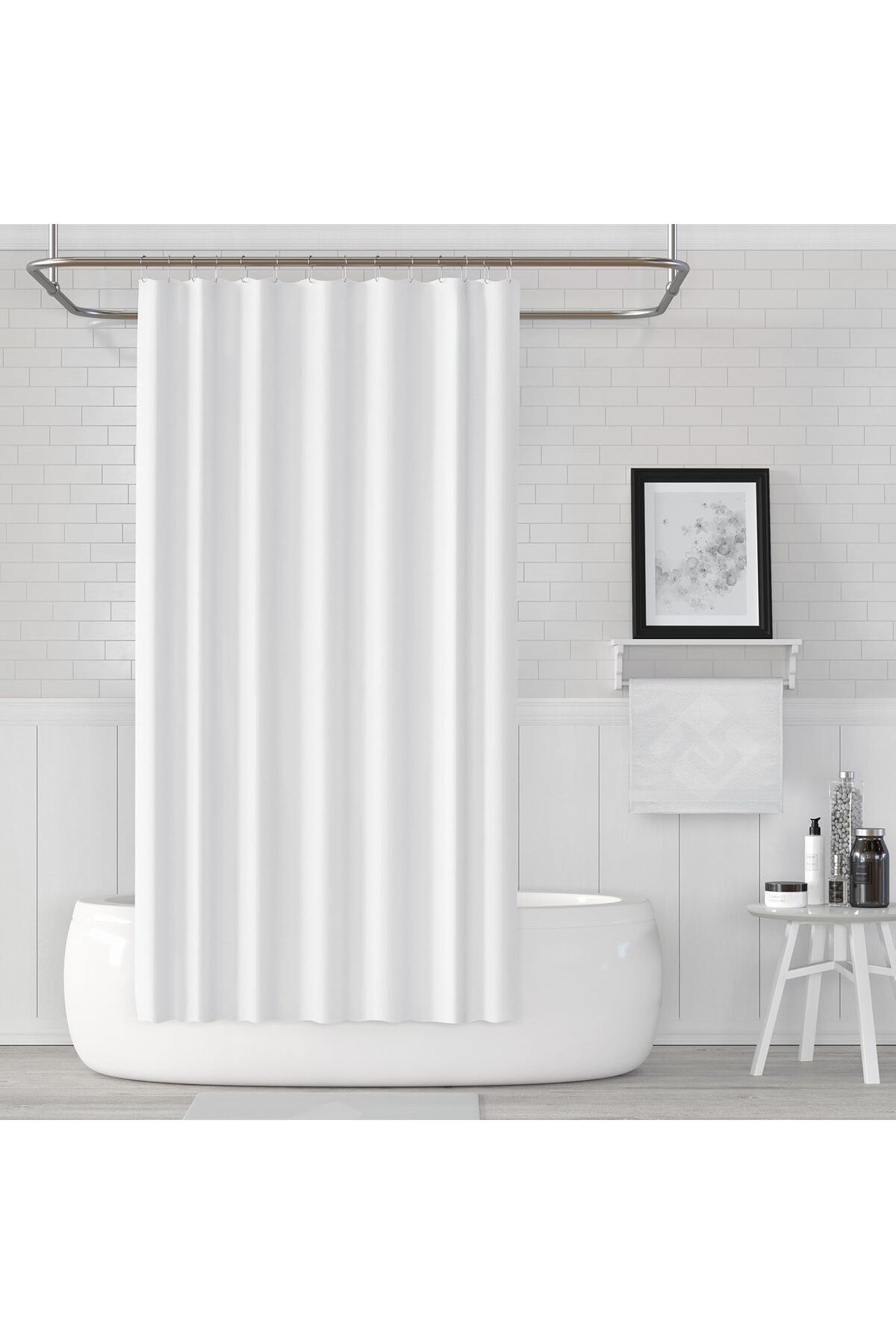 STOREMAX Beyaz Banyo Perdesi Tek Kanat | 180x200 cm Polyester Kumaş Duş Perdesi | Su Geçirmez Banyo Du