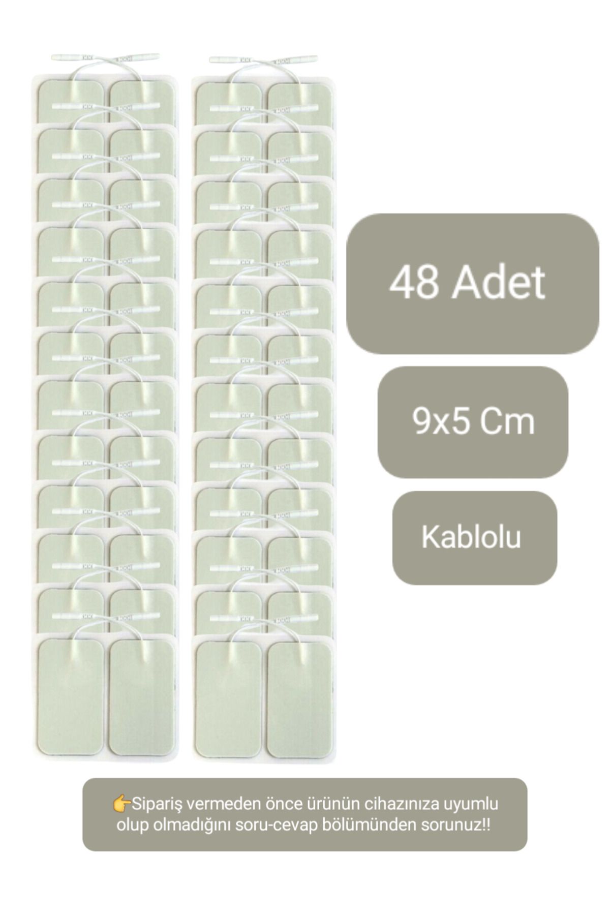 MediPal 48 Adet 9x5 Cm Kablolu Tens Pedi - Kendinden Yapışkanlı Tens Elektrodu - Yedek Elektrot